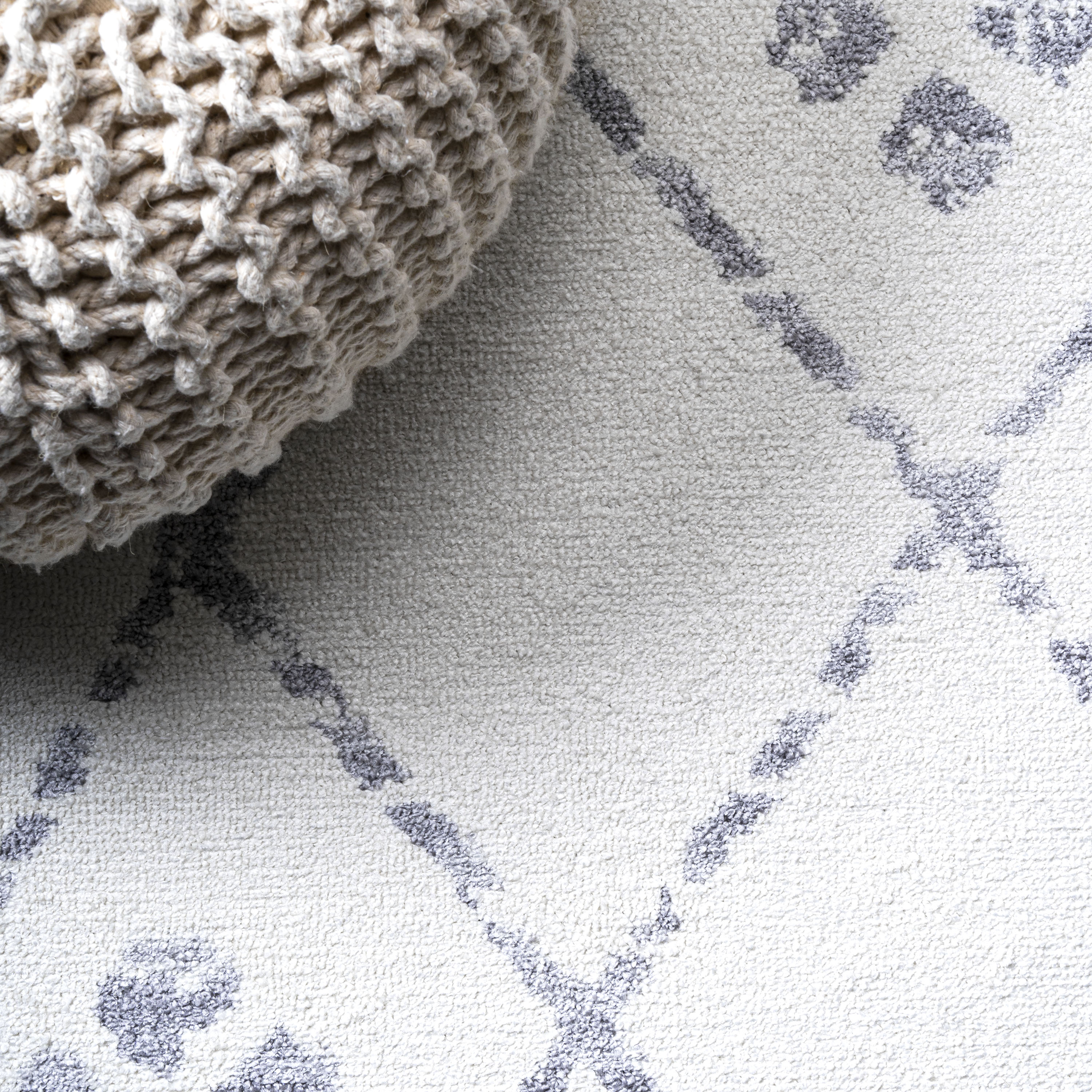 Ivory and Gray Moroccan Geometric Short Pile Area Rug