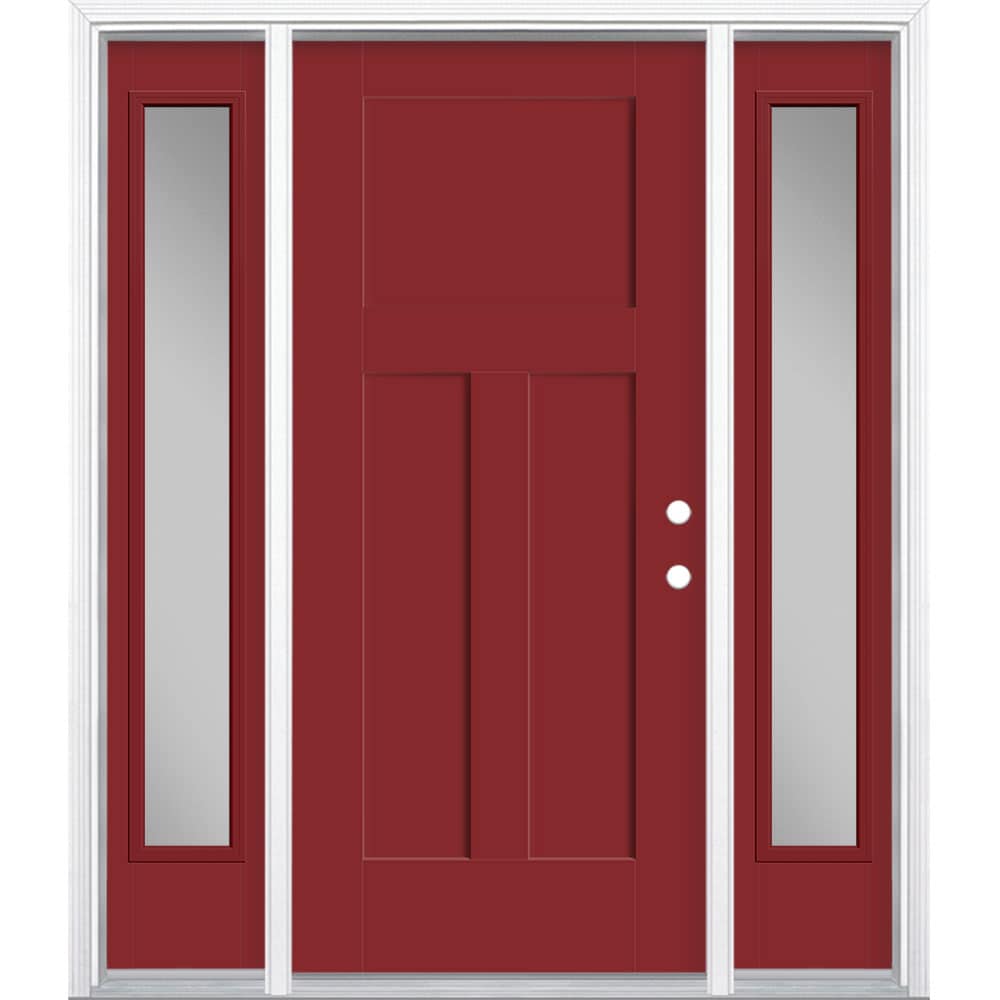 Masonite 627106 Winslow 64-in x 80-in x 4-9/16-in Fiberglass Left-hand inswing Roma Red Painted Prehung Front Door with Sidelights with Brickmould Insulating core