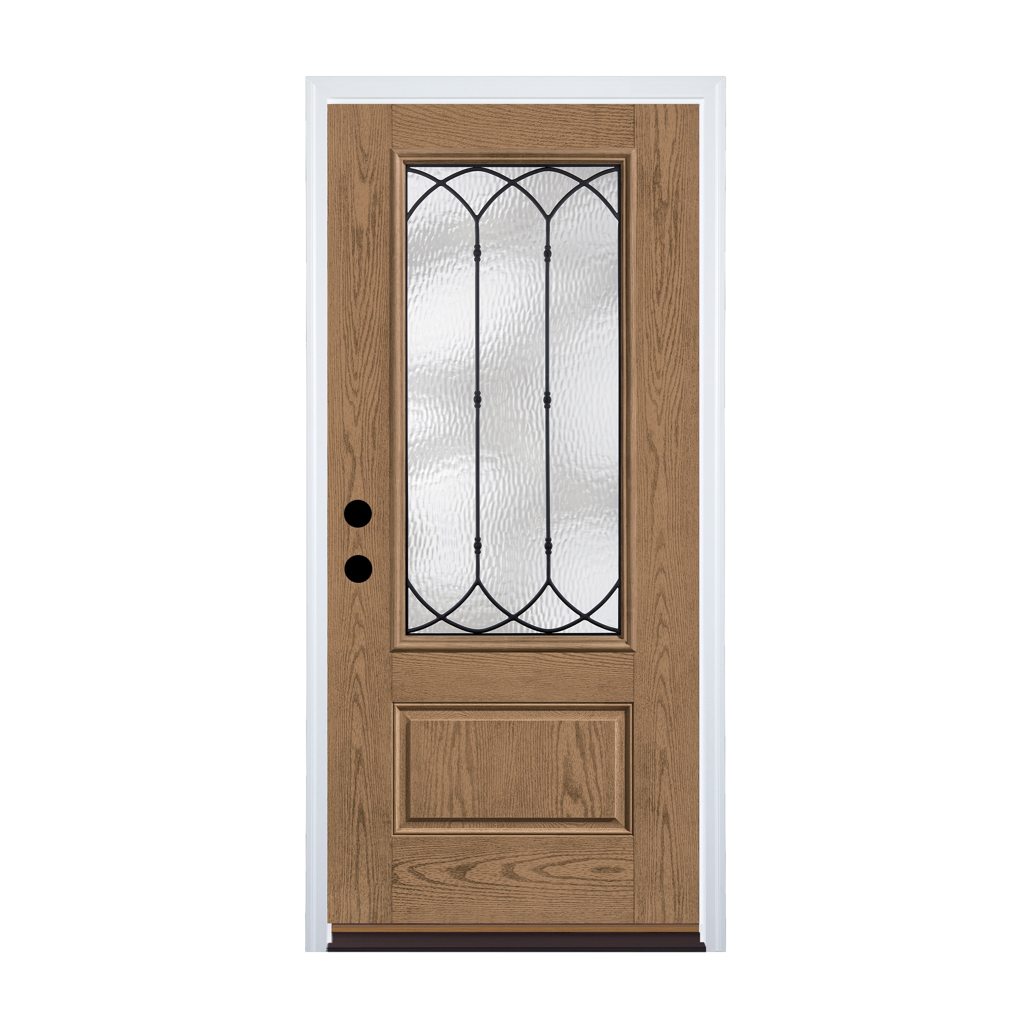 Therma-Tru Montebello 36-in x 80-in x 4-9/16-in Fiberglass 3/4 Lite Right-Hand Inswing Beechwood Stained Prehung Front Door with Brickmould -  TT649769SOS