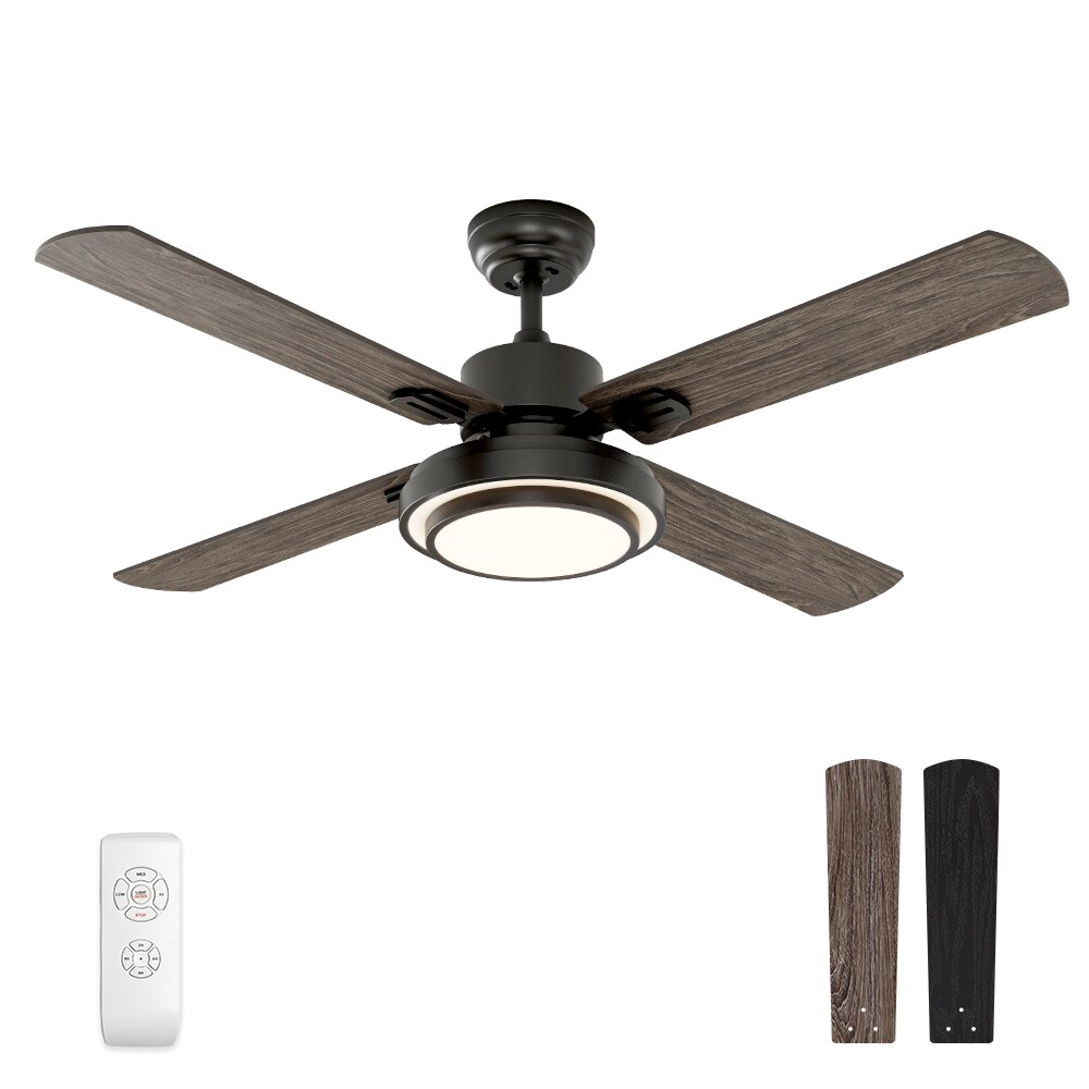 Warmiplanet WICF02-2 Fionn 52-in Color-Changing Integrated LED Black with Wood Blades Ceiling Fan With Light - Remote Included ( 4 -Blade )
