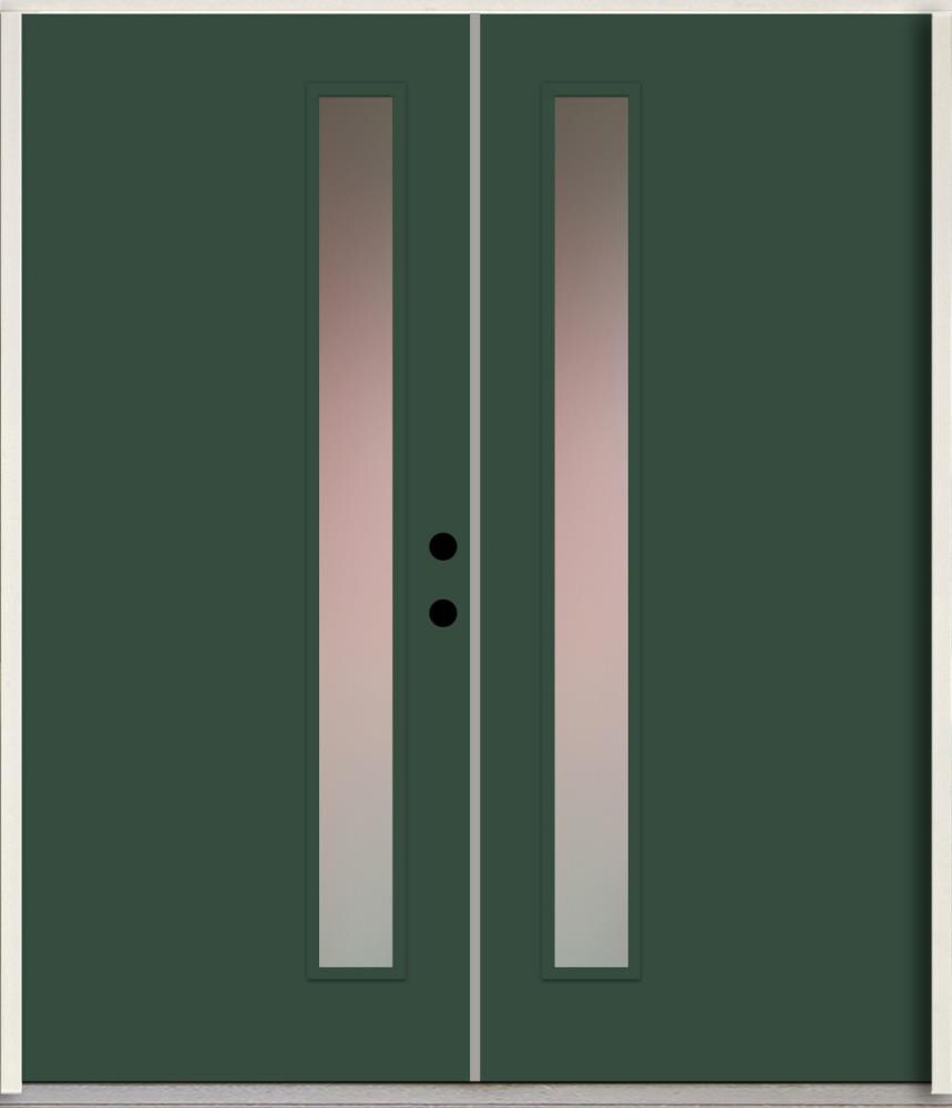 RELIABILT LO1065312 Spotlights 64-in x 80-in x Fiberglass 1/4 lite Left-hand inswing Evergreen Paint Painted Prehung Double Front Door Insulating core