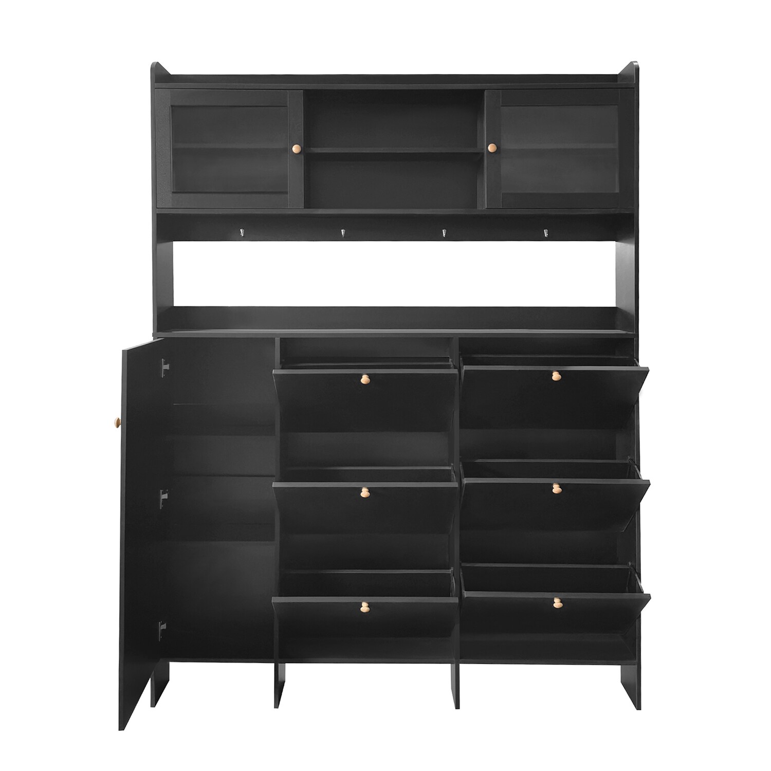 SINOFURN SYA390016EO Craftsman 62.1-Inches Black Wood Hall Tree