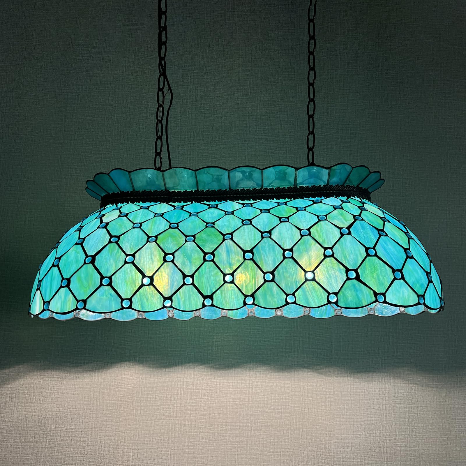 Vrbgify  Tiffany Style Stained Glass Pool Table Light Chandelier 3 pcs 28 Inch Vintage Grassgreen Pendant for Billiards Dining Kitchen Island Bar