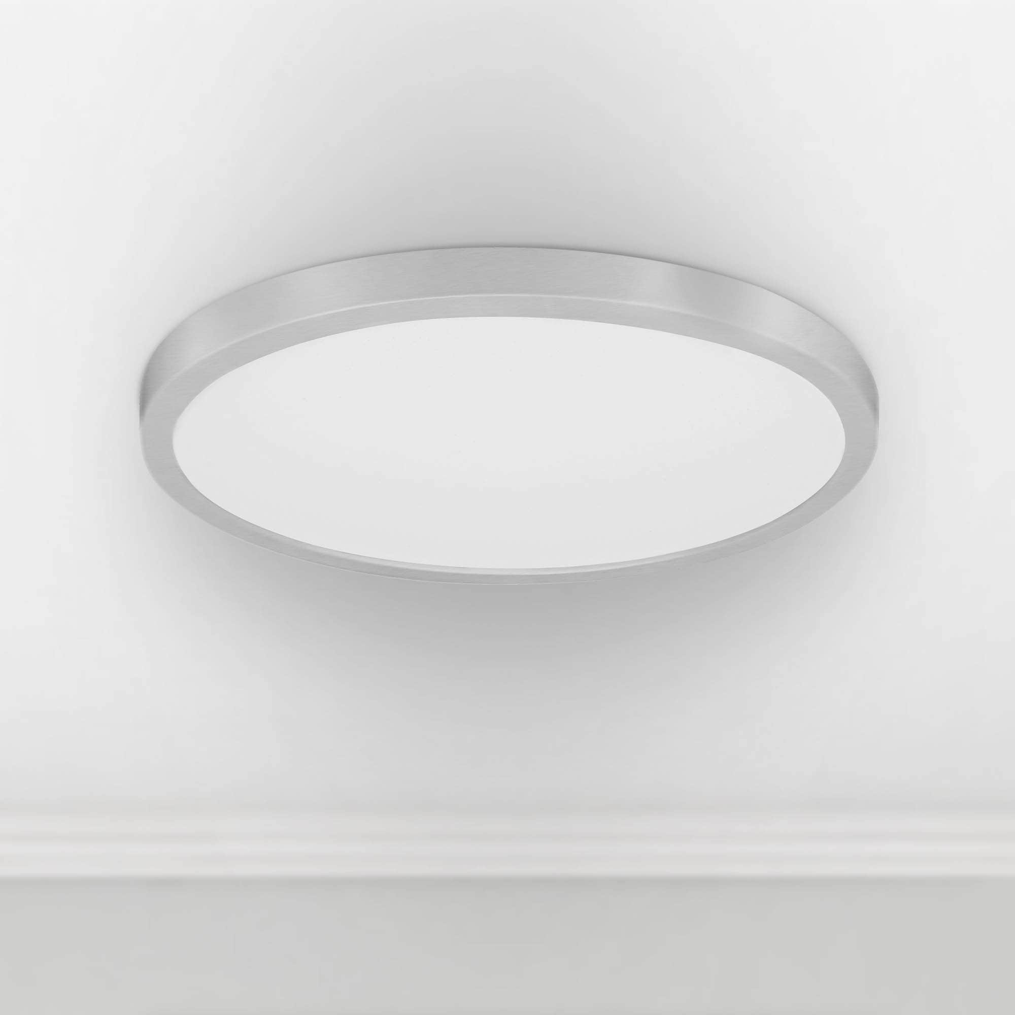 Project Source 43545 Edge Light 1 -Light 15-in Brushed Nickel Indoor/Outdoor Integrated LED Flush Mount Light 2 -Pack