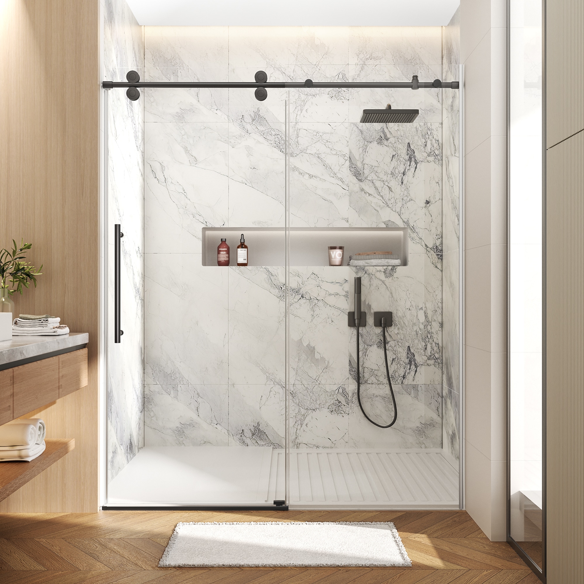 Tipnovla 56-60 in. W x 74 in. H Single Sliding Frameless Anti-Collision System Shower Door with 1/4 in. Clear Glass