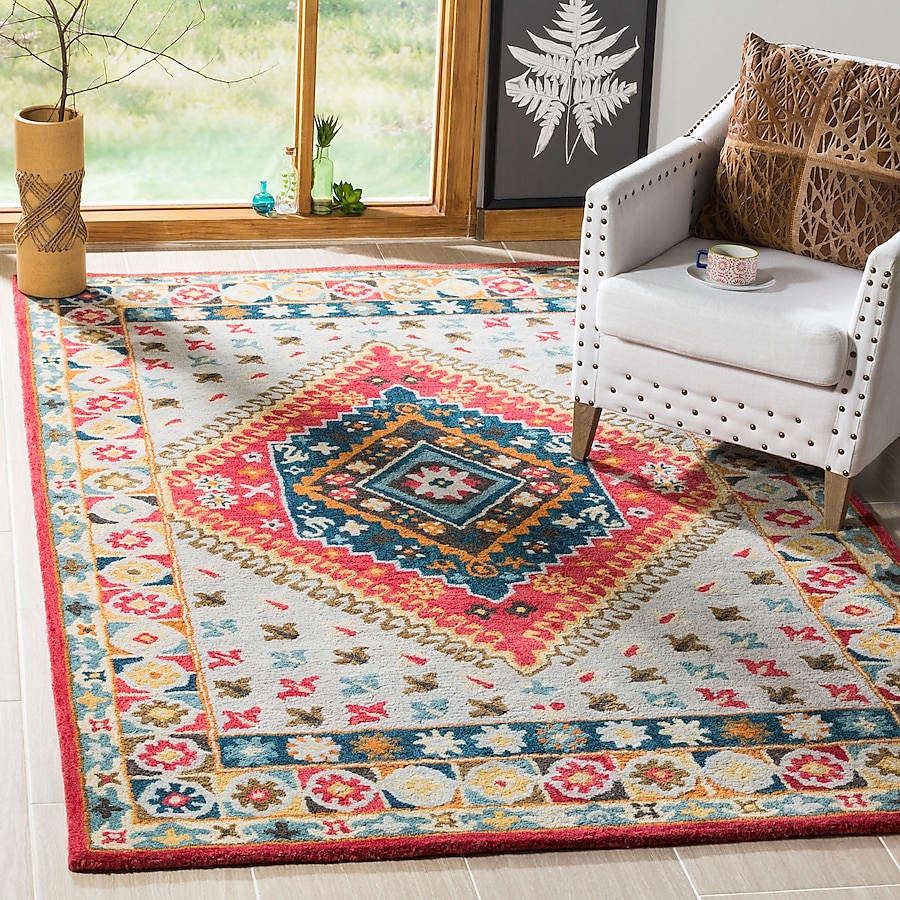Safavieh Heritage Nadu 3 x 5 Gray/Red Indoor Floral/Botanical Oriental Handcrafted Throw Rug Safavieh Heritage Nadu 3 x 5 Gray/Red Indoor Floral/Botanical Oriental Handcrafted Throw Rug