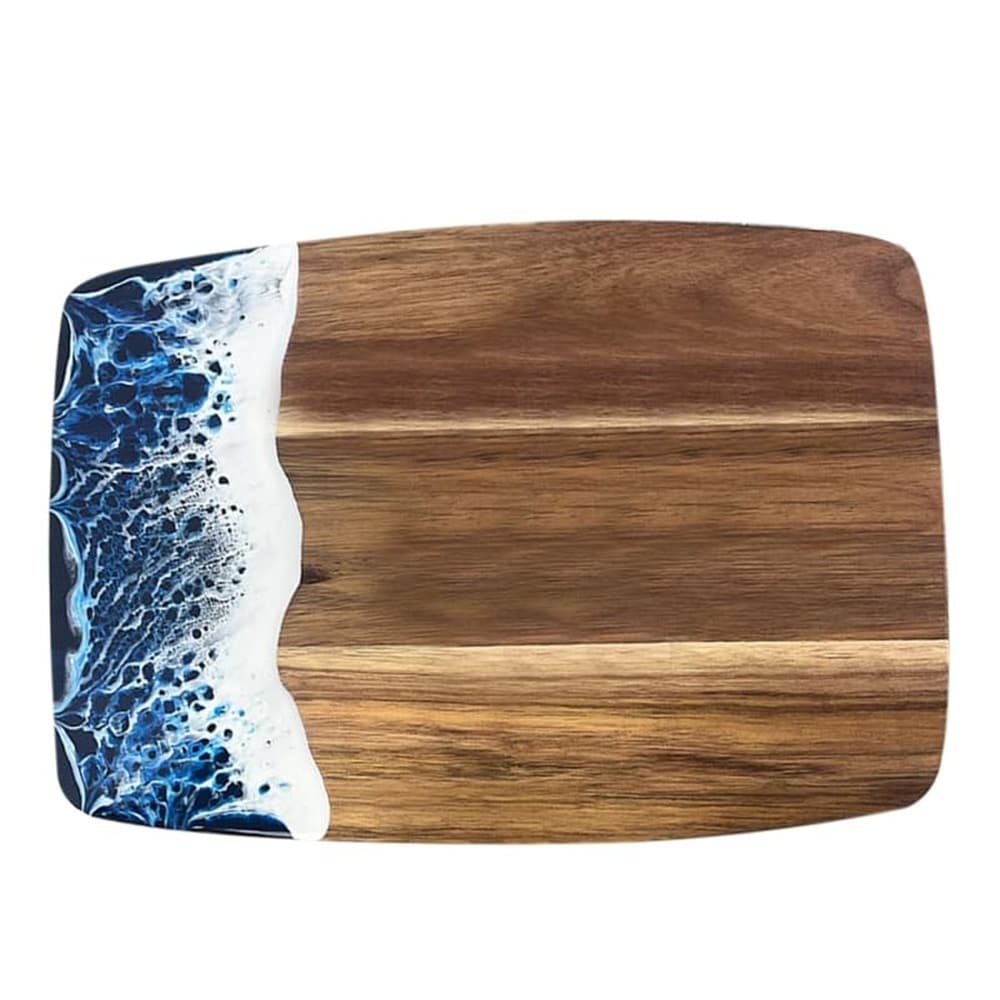 Aoibox  Acacia Wood and Resin Charcuterie Board 14 x 10 in Ocean Wave Reversible Cheese Cutting Serving Tray