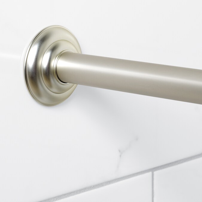 Nickel Fixed Single Straight Shower Rod, Straight Solid Brass Shower Curtain Rod