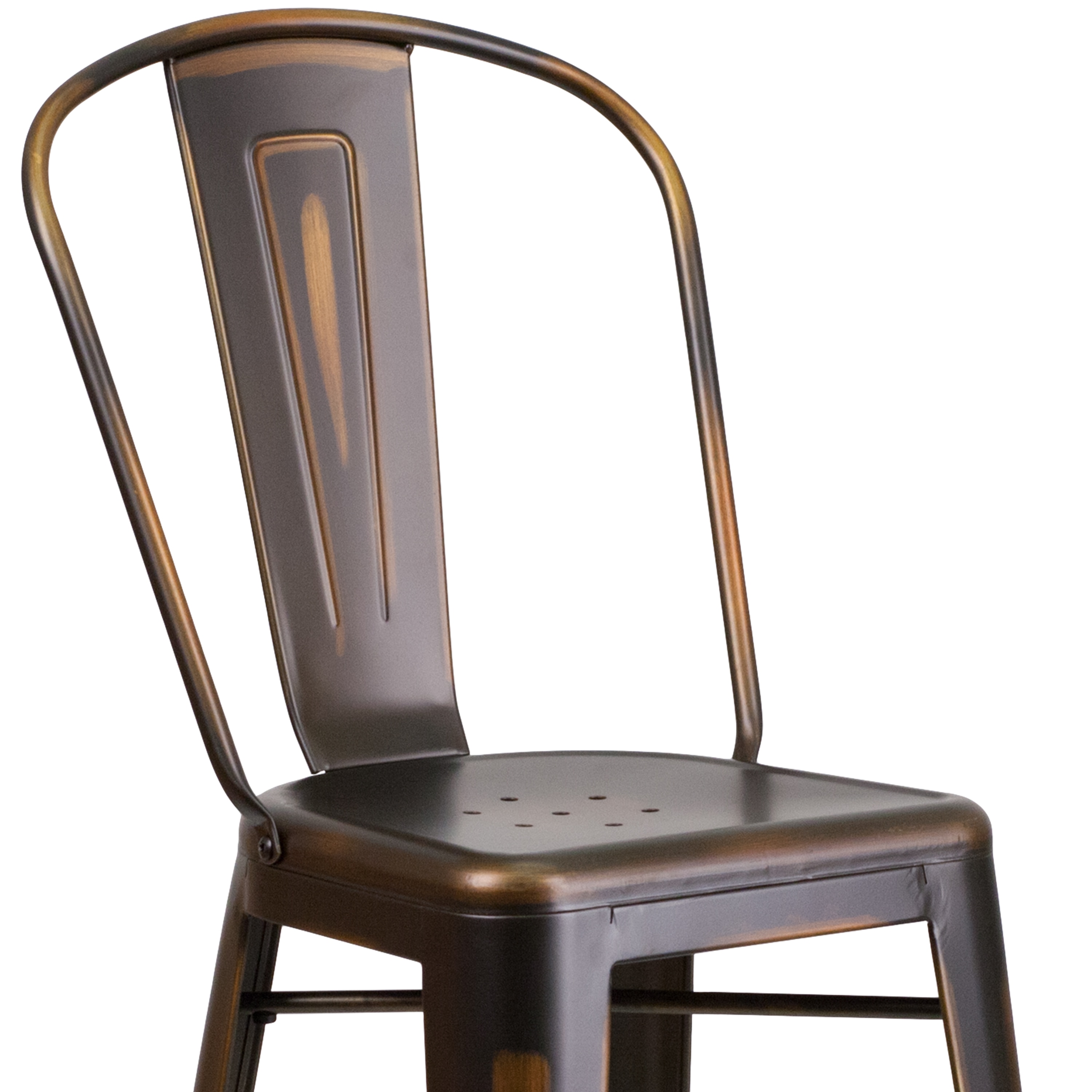 Distressed Copper Metal 30" Bar Stool with Slat Back