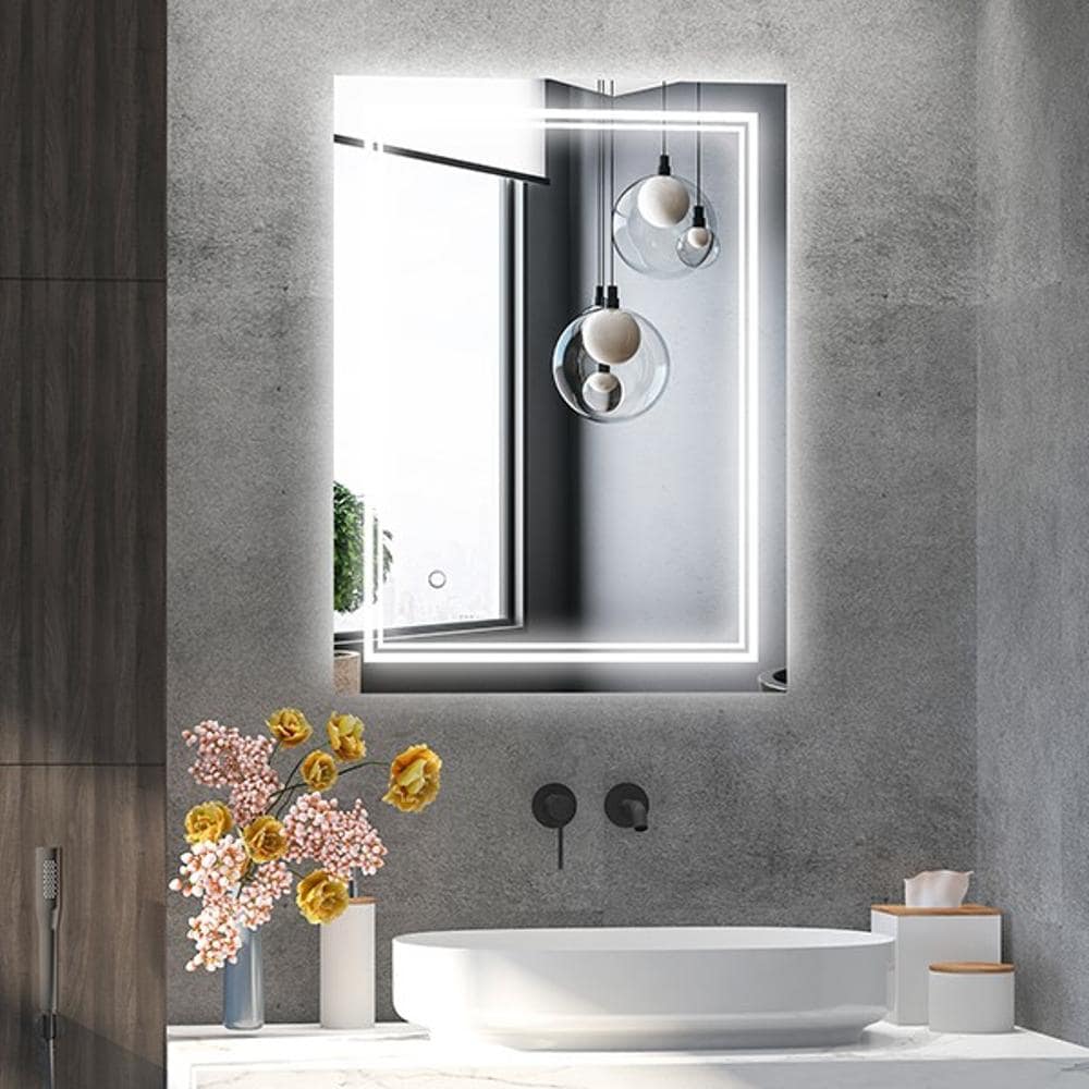 Bayfeve BF-217006-MIR LED Bathroom Vanity Mirror 31.5-in x 23.5-in Polished Frameless Rectangle Dimmable LED Lighted Bathroom Vanity Mirror ( Silver )