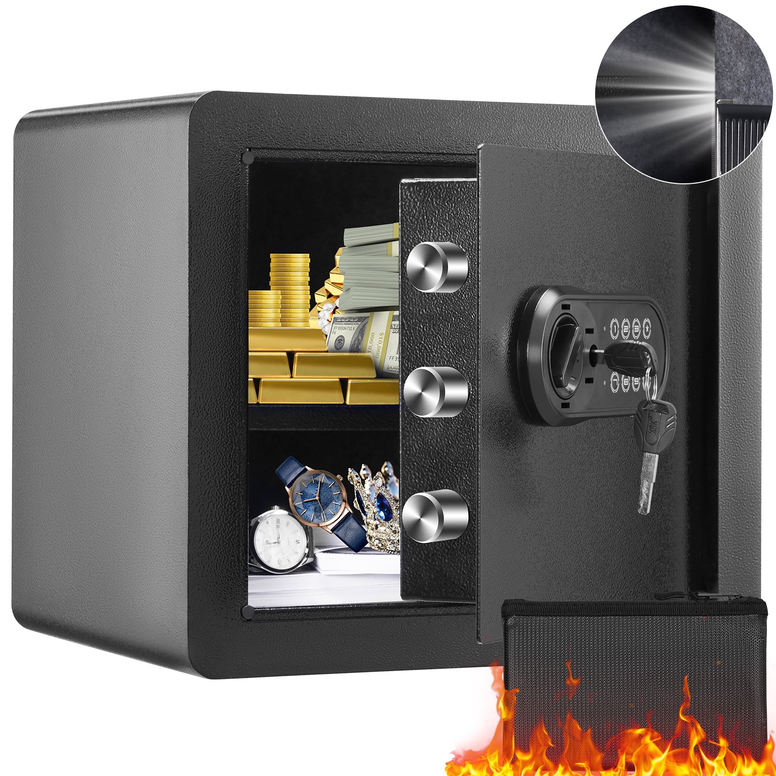 Mecale 1.2-cu-ft Steel Home Security Safe Digital Keypad and 2 Keys with Fireproof Bag and Shelf Black