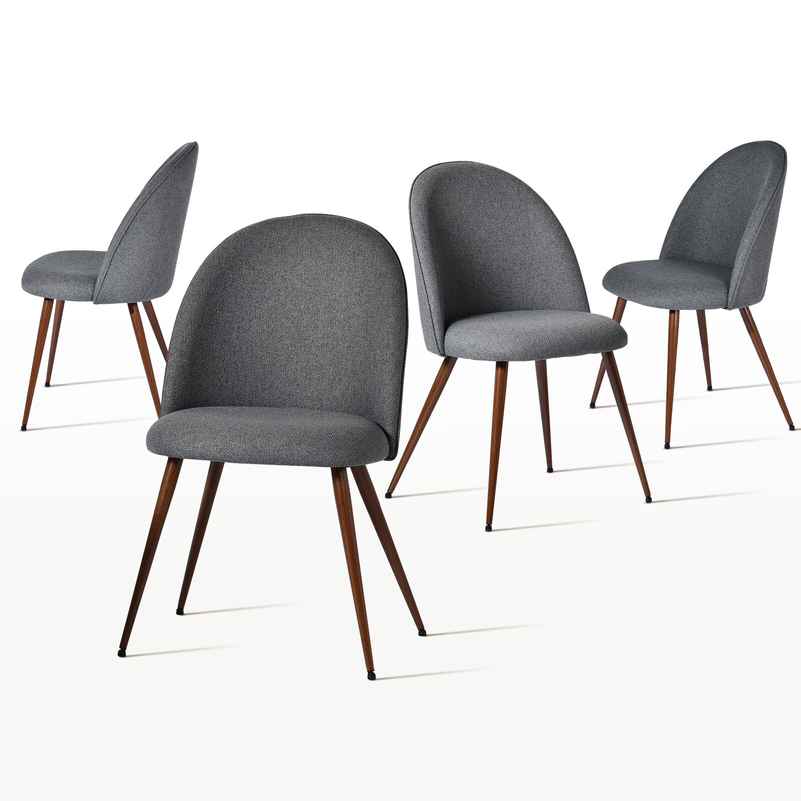 Homy Casa HAVEN GREY 4PK Set of 4 Dining Chairs Upholstered in Grey Fabric with Thick Cushions Oval Back and Walnut Legs