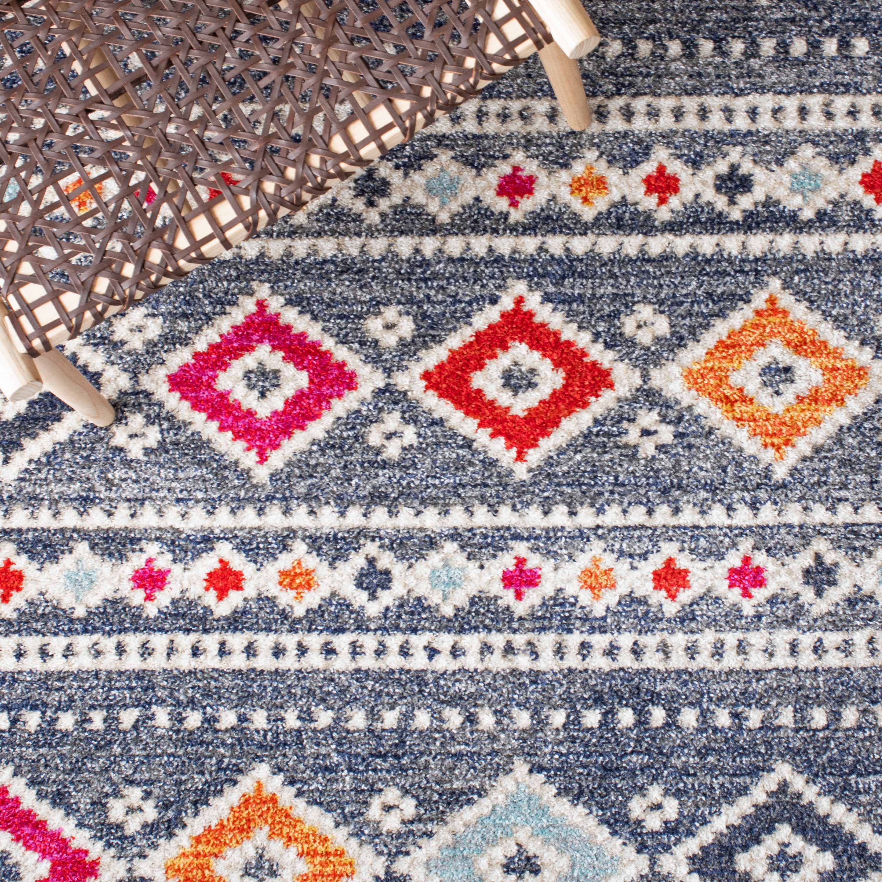 Gray and Beige Synthetic Runner Rug 2'6" x 8'