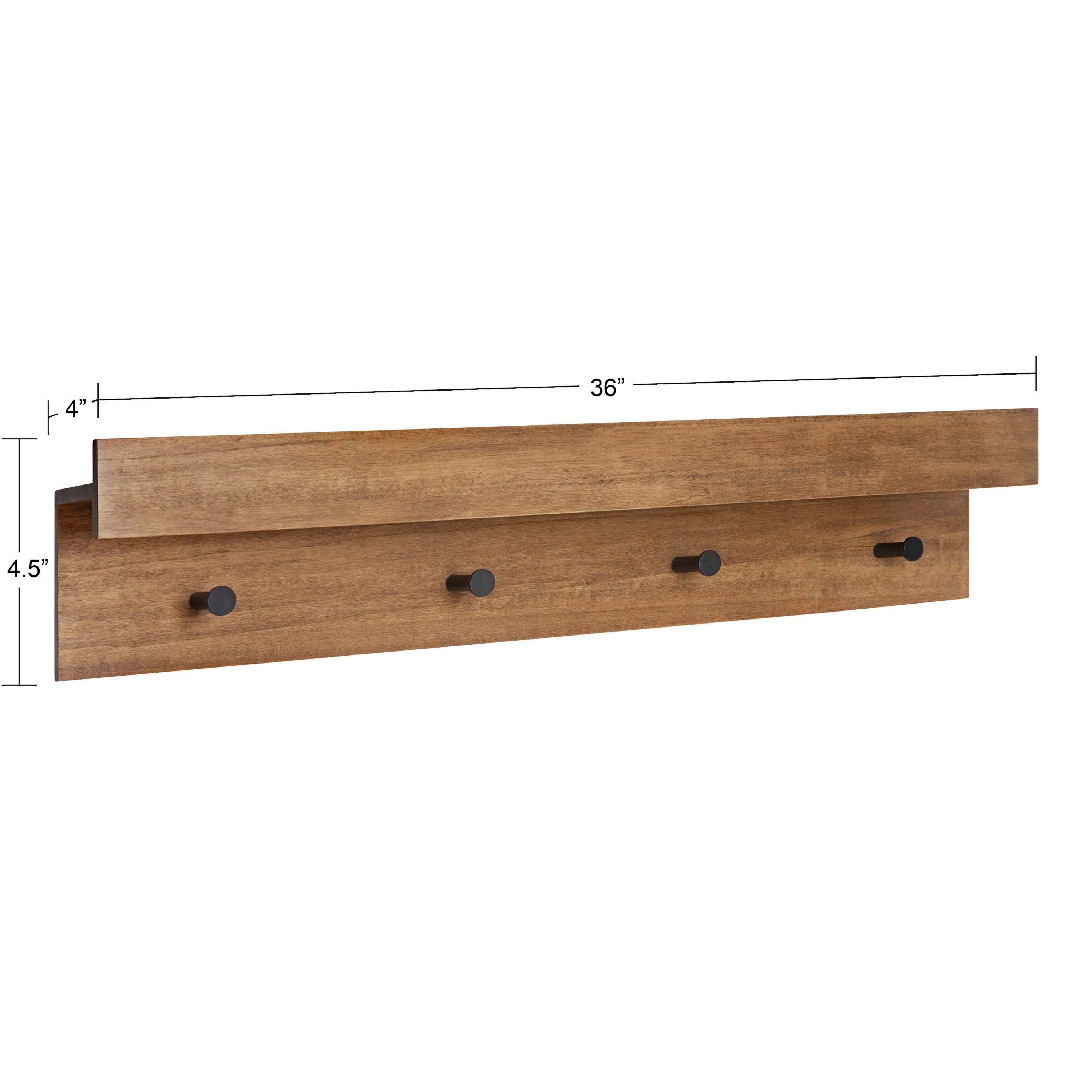 wooden wall shelf with hooks