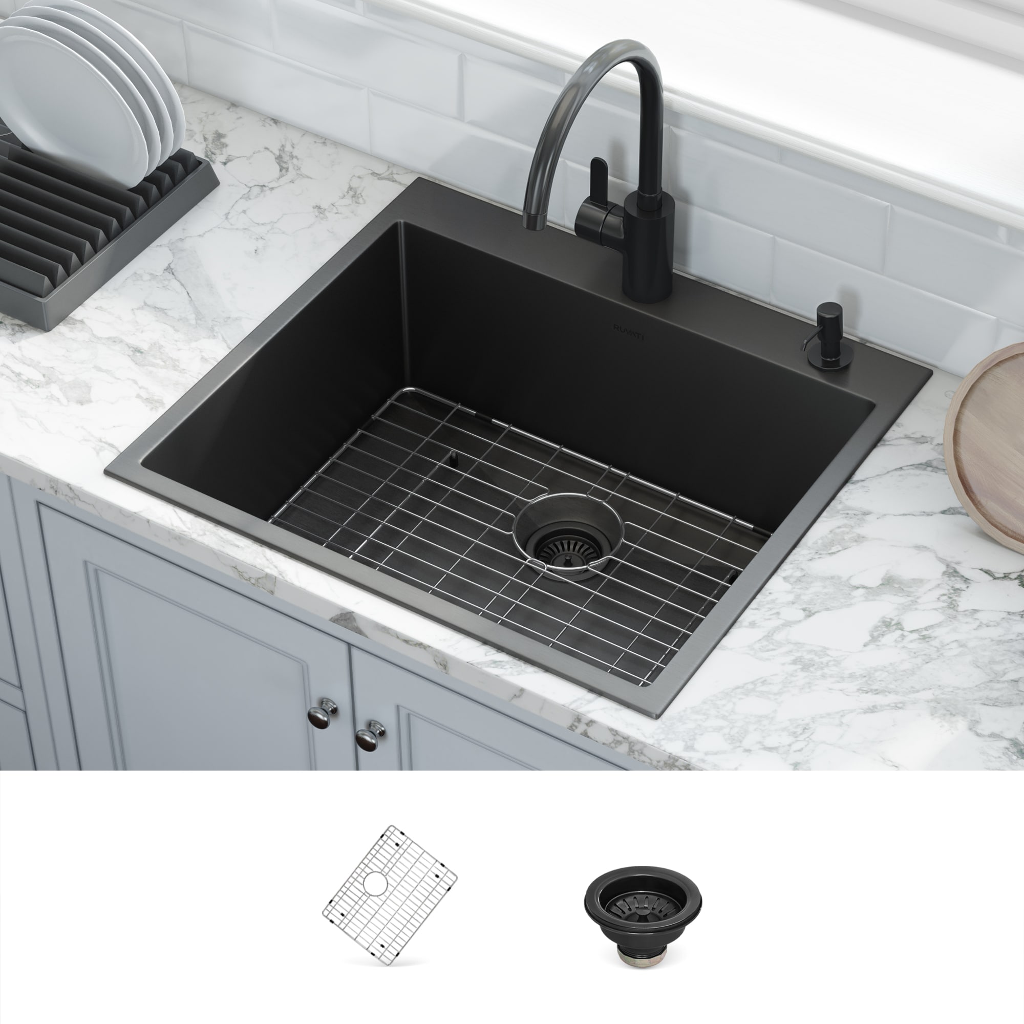 Ruvati RVH5007BL Terraza Drop-in 25-in x 22-in Stainless steel Single bowl 16 -Gauge Workstation Kitchen Sink