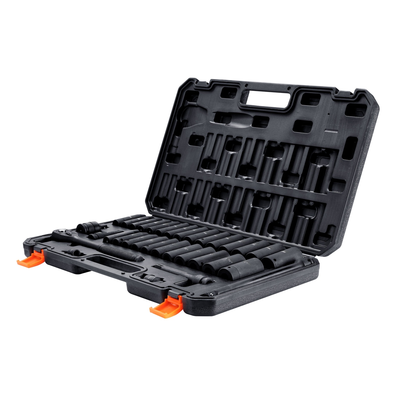 Mecale 33-Piece 1/2 in Drive Impact Socket Set 6-Point SAE 3/8-1 in Metric 10-24 mm Cr-V with Case Black