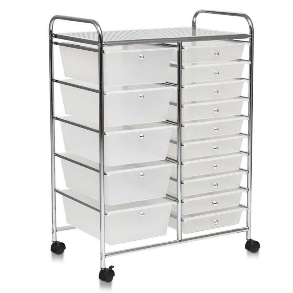 Tatayosi 15-Drawer Utility Rolling Organizer Cart Multi-Use Storage Transparent