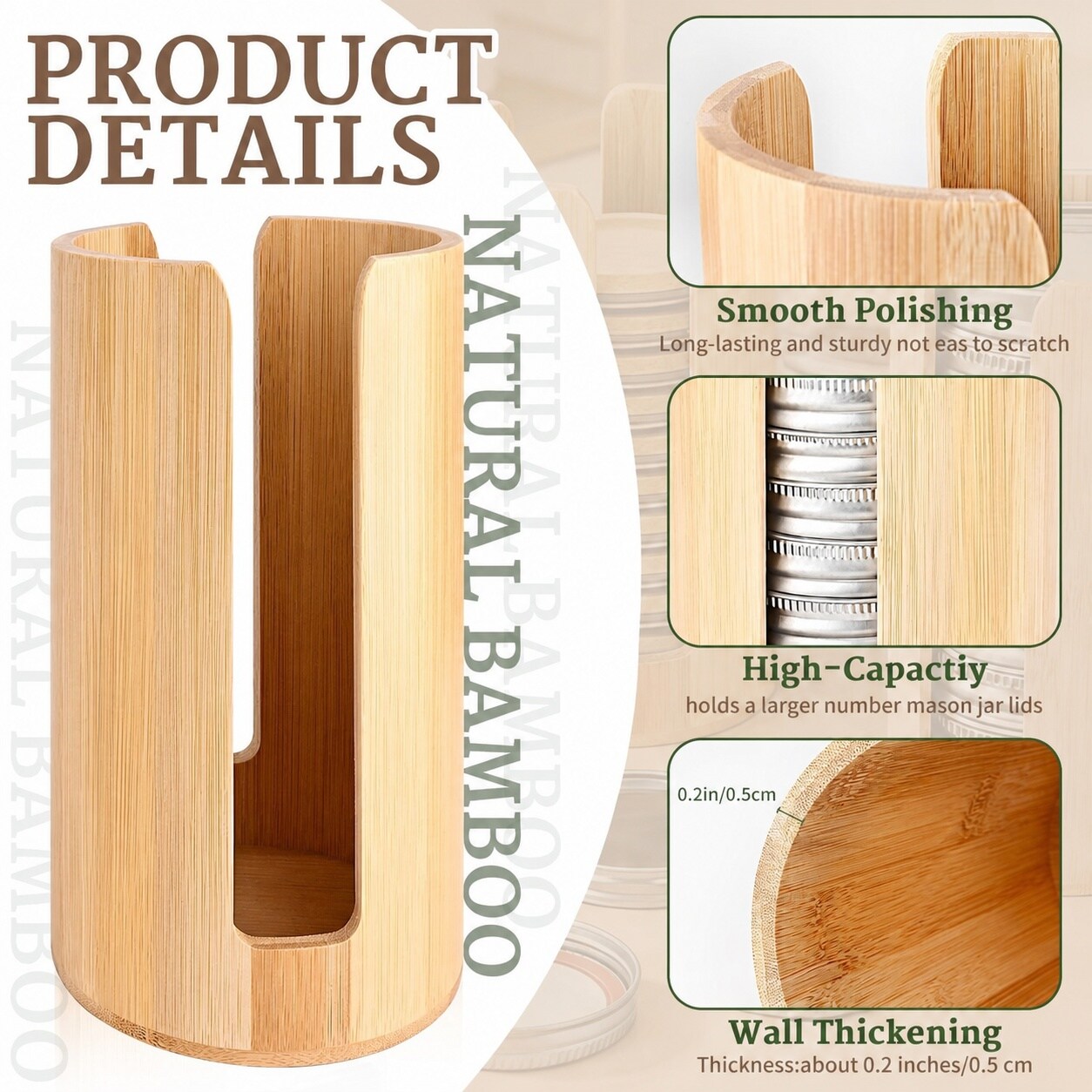 Aoibox 2 Pack Bamboo Mason Jar Lid Organizer Rack for Wide and Regular ...