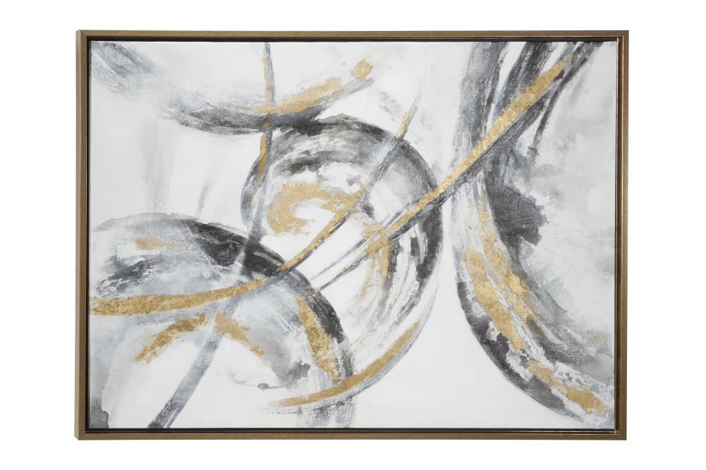Gold and Gray Abstract Canvas Wall Art with Fir Wood Frame