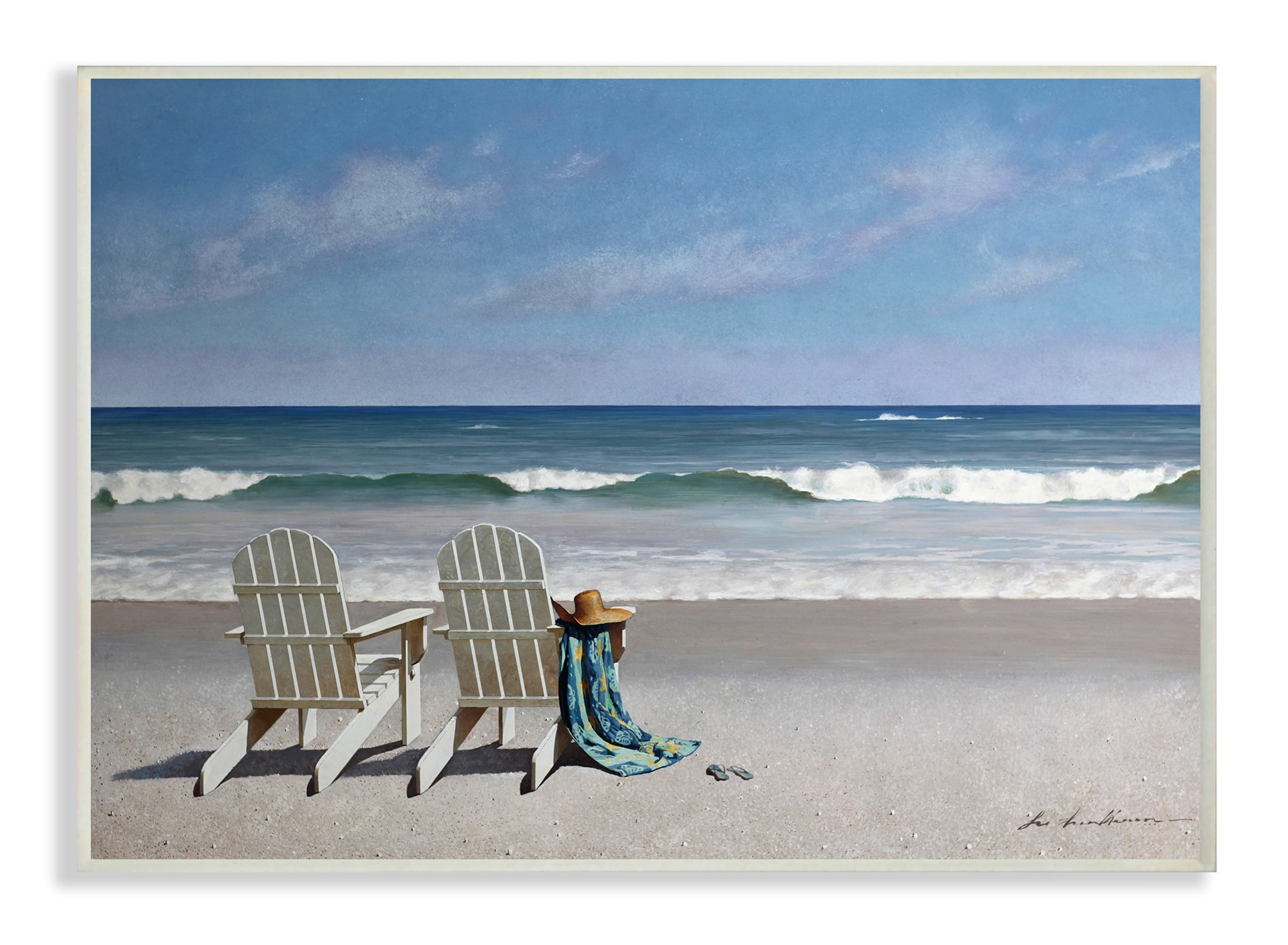 Stupell Industries CWP-356-WD-10X15 Two White Adirondack Chairs on the Beach Zhen-Huan Lu Frameless 15-in H x 10-in W Coastal Print