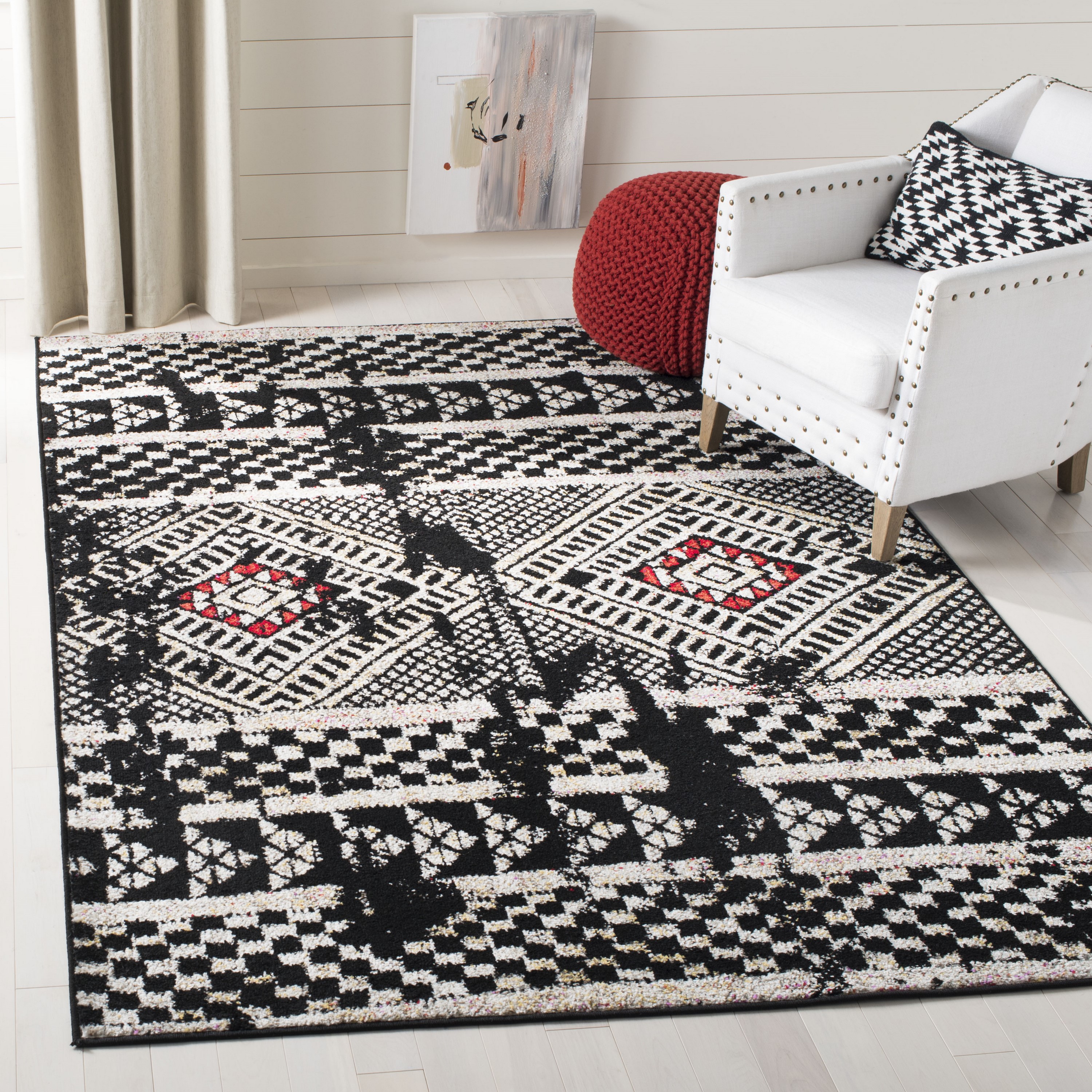 Safavieh ADR202Z-5 Adirondack Zabi 5 x 8 (ft) Loomed Polypropylene Black/Light Gray Rectangular Indoor Abstract Bohemian/Eclectic Area rug