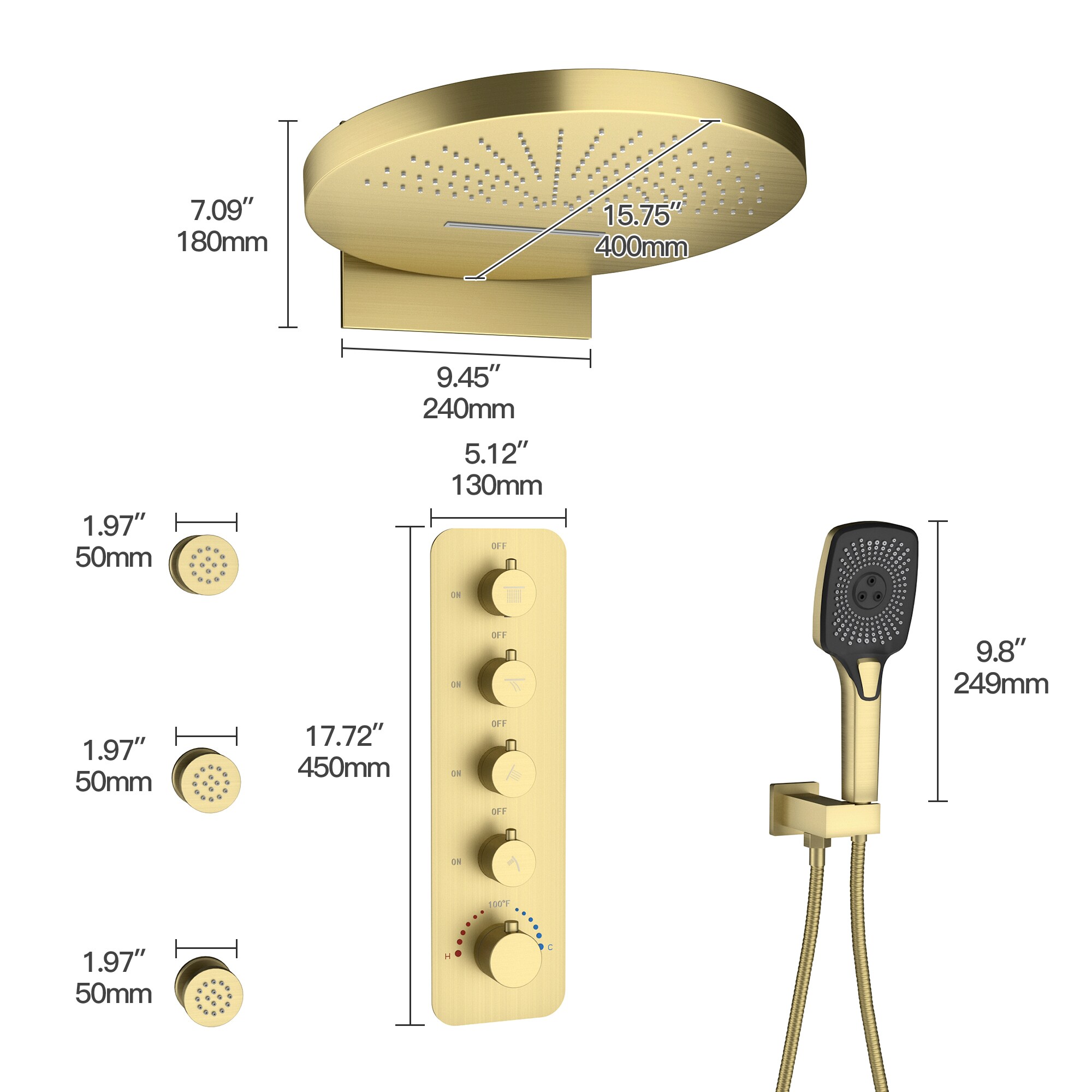 CASAINC CA-A4361-BG Showerhead-Bar-Panels - View #10