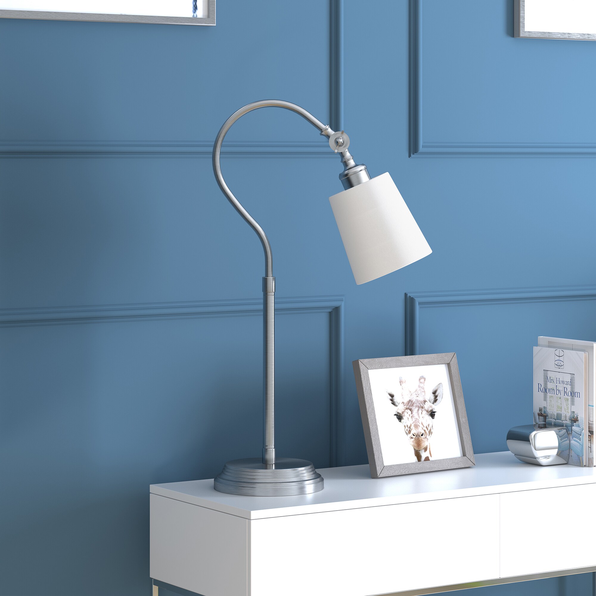 Hailey Home TL0852 Harland 25-in Brushed nickel On/Off switch Table Lamp with Linen Shade