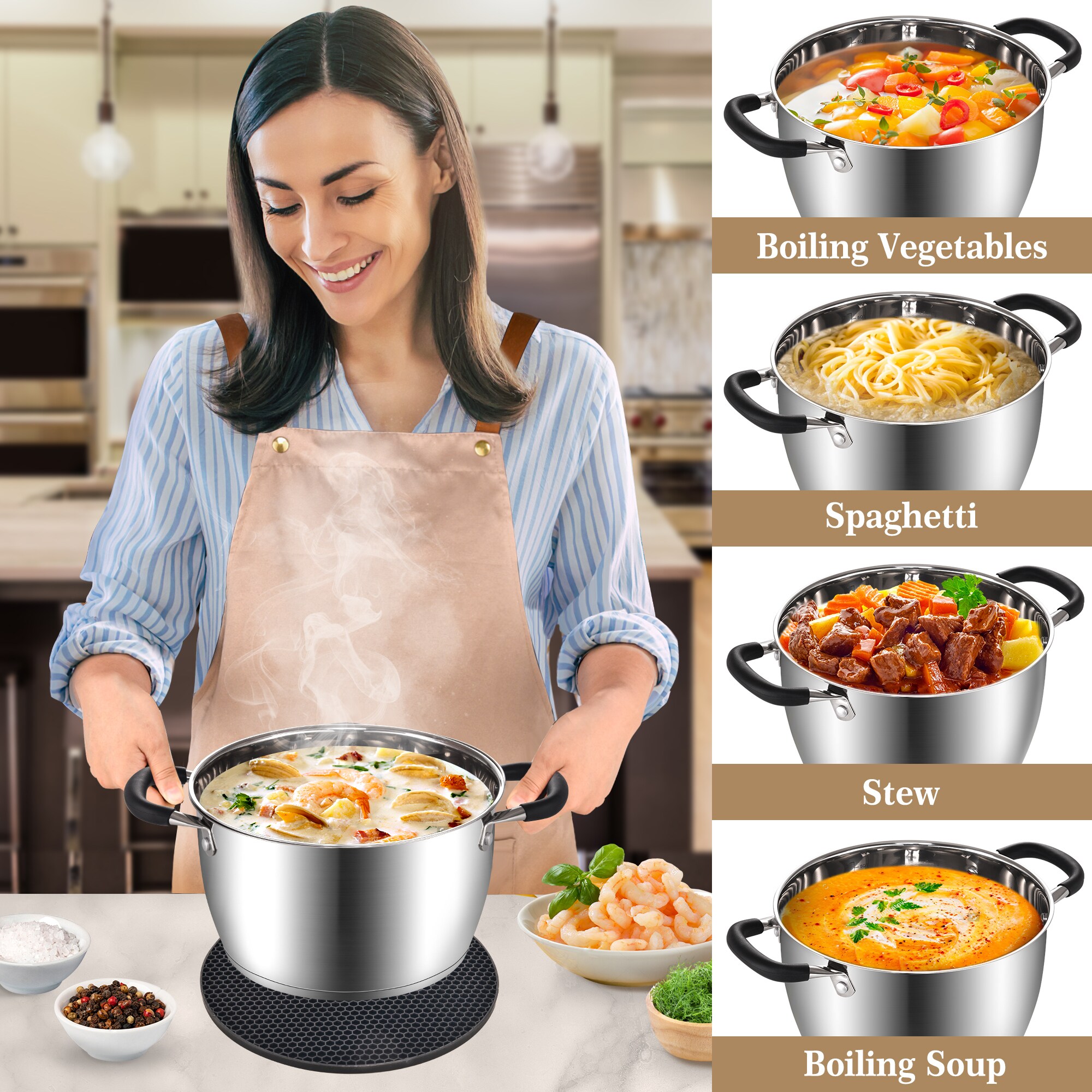 ARC Advanced Royal Champion ARC Stainless Steel Grill Pan - Premium Quality Steamer  Pot for Tamales, Seafood, Salmon, Crawfish, Clams, and Vegetables -  Removable Steamer Insert - Ideal Cooking Pot for Deep