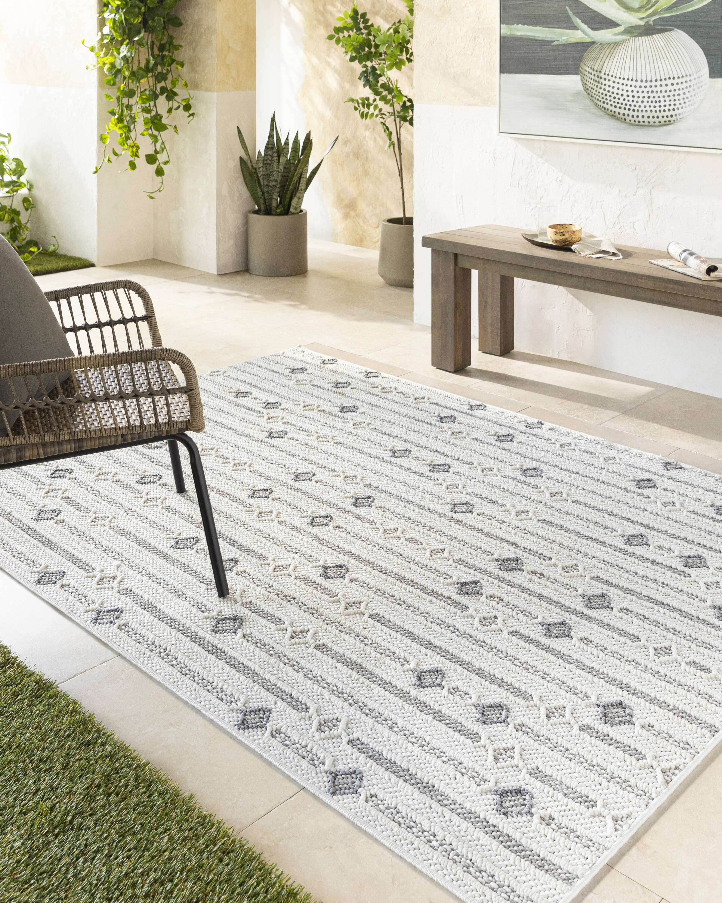 Livabliss BCR2310-537 Bouclair 5 x 7 (ft) Polyester Ivory Rectangular Indoor Geometric Mid-Century Modern Area rug