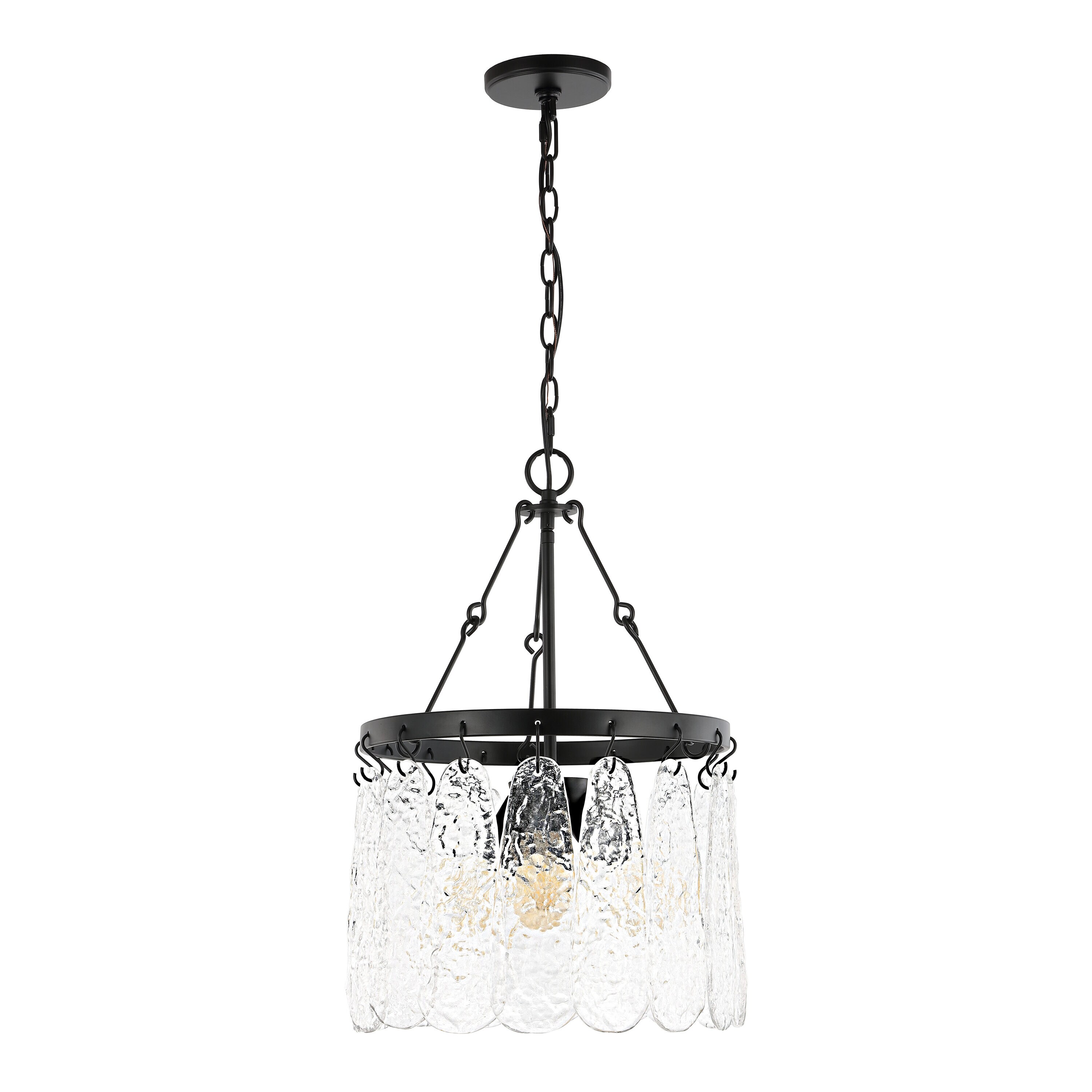 Black Iron and Crystal 3-Light Chandelier