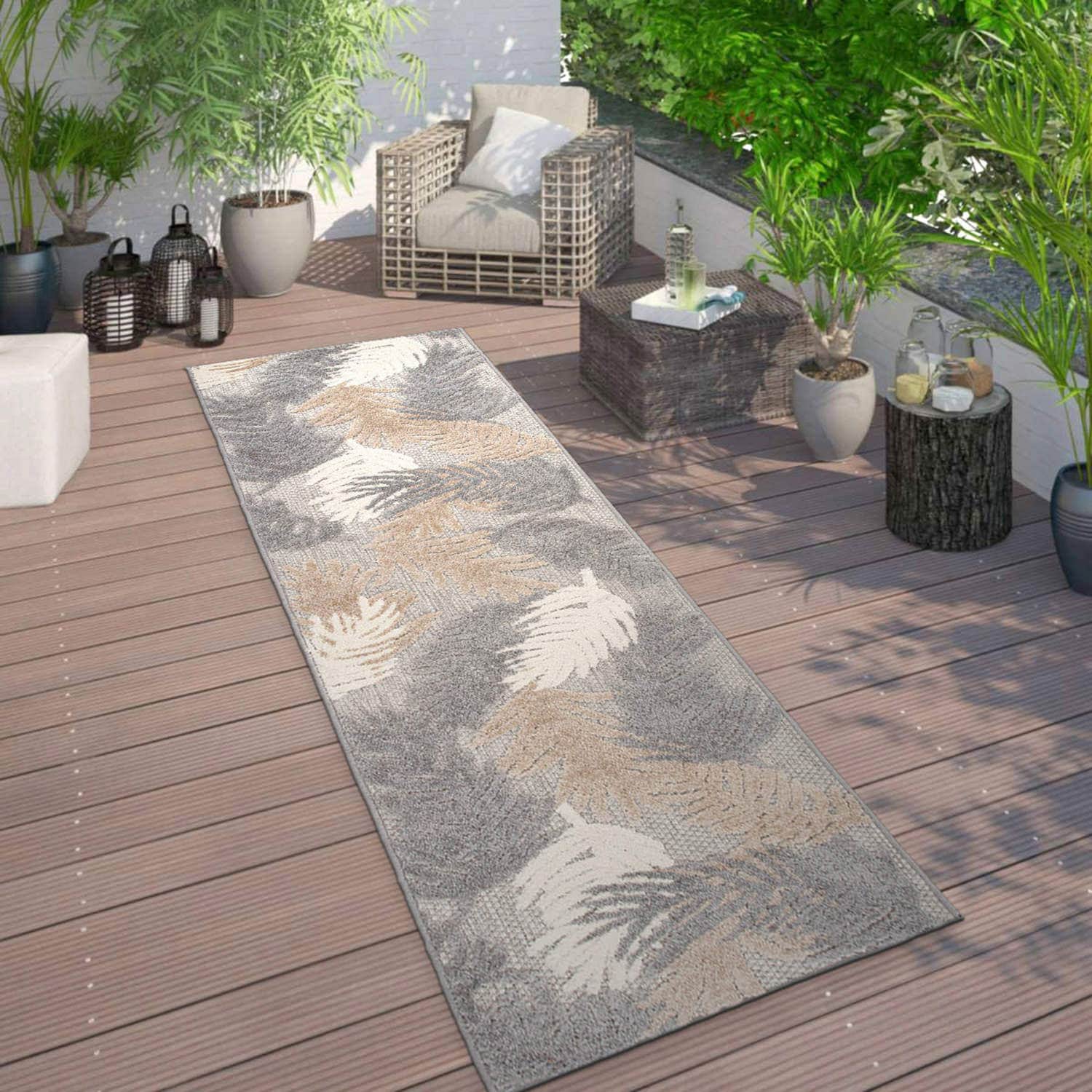 World Rug Gallery 8011BEIGE2X7 Patio 2 x 7 (ft) Loomed Polypropylene Beige Rectangular Indoor/Outdoor Floral/Botanical Global Runner rug