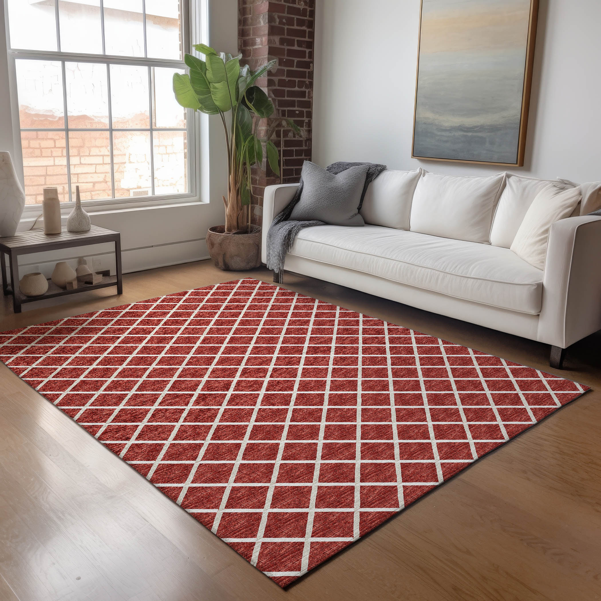 Addison Rugs AMF140RD8X10 Mayfield AMF140RD 8 x 10 (ft) Loomed Polyester Red Rectangular Indoor Geometric Machine washable Area rug