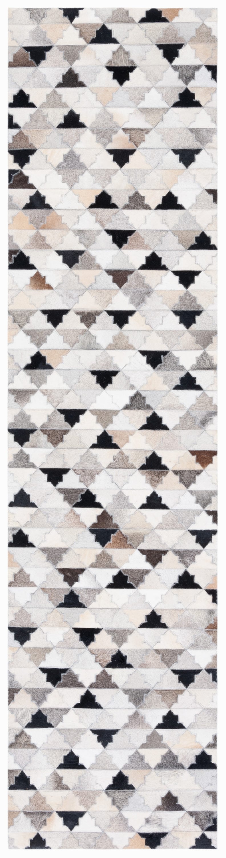Gray Geometric Flat Woven Cowhide Runner Rug 2'3" x 9'