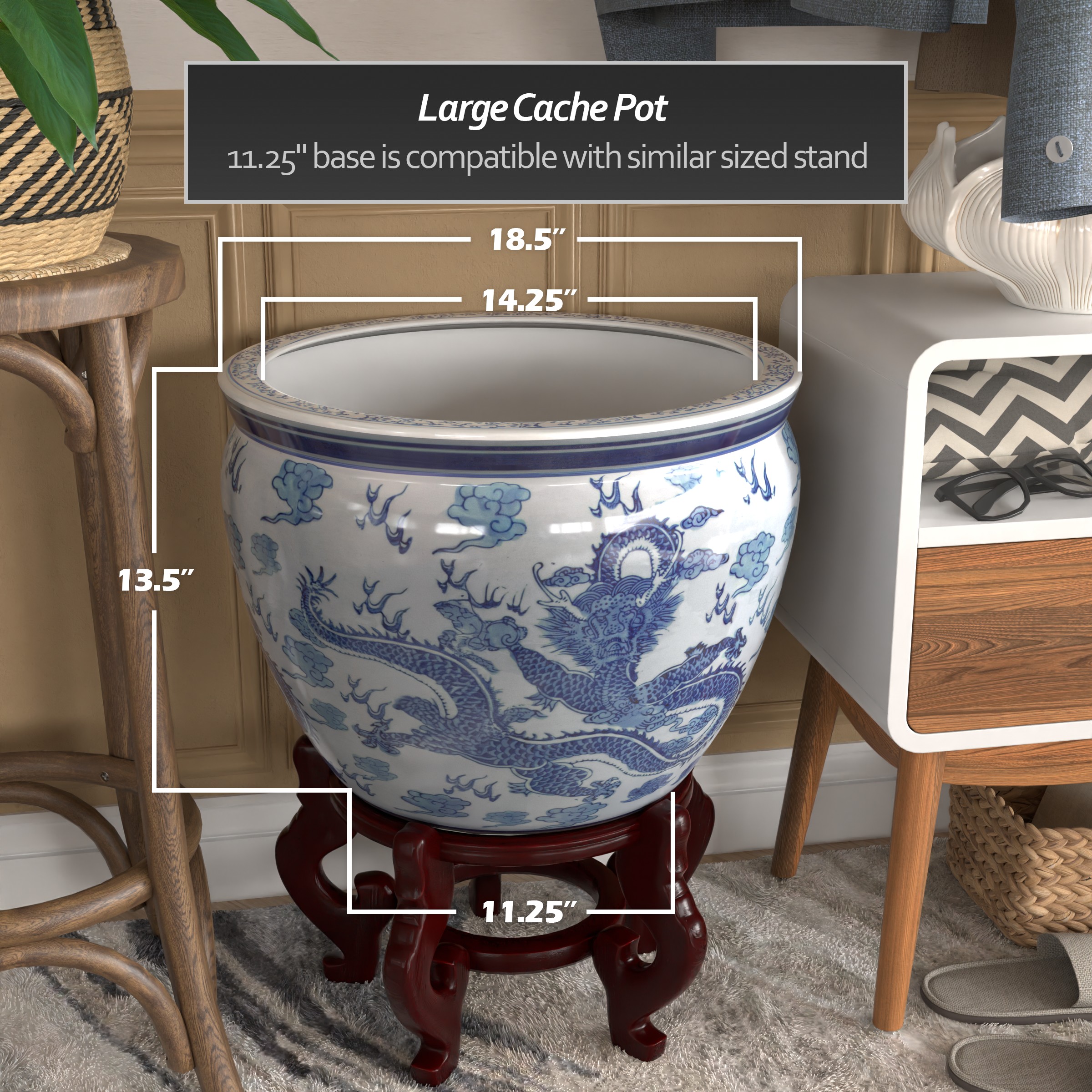Oriental Furniture BW-18FISH-DRG1 Planter-Window-Box - View #3