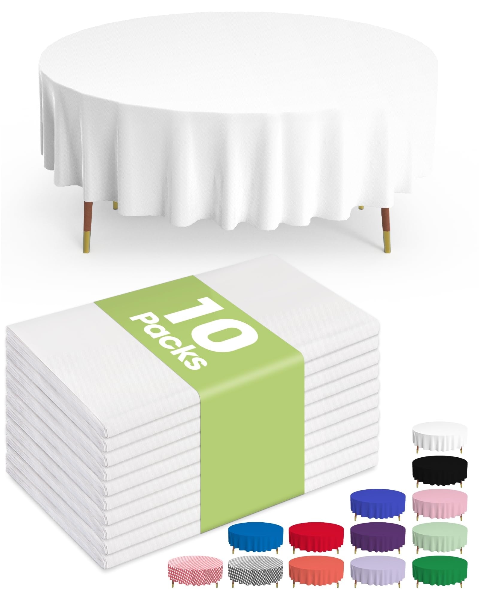 Phyfalip Plastic Table Cloth Disposable 10 Pack 84 Inch Round White Tablecloths Waterproof Leakproof Stain Resistant for Party Picnic Wedding #L05PF08076