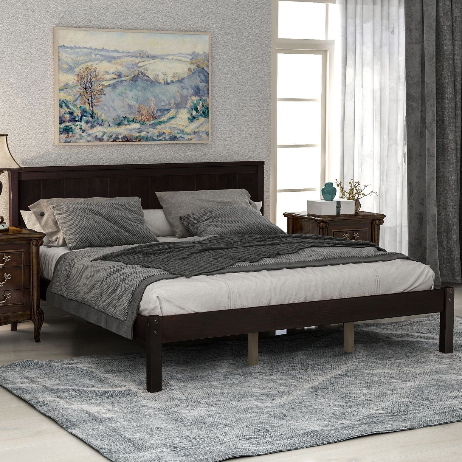 JASMODER WF212813AAP Espresso Queen Composite Platform Bed
