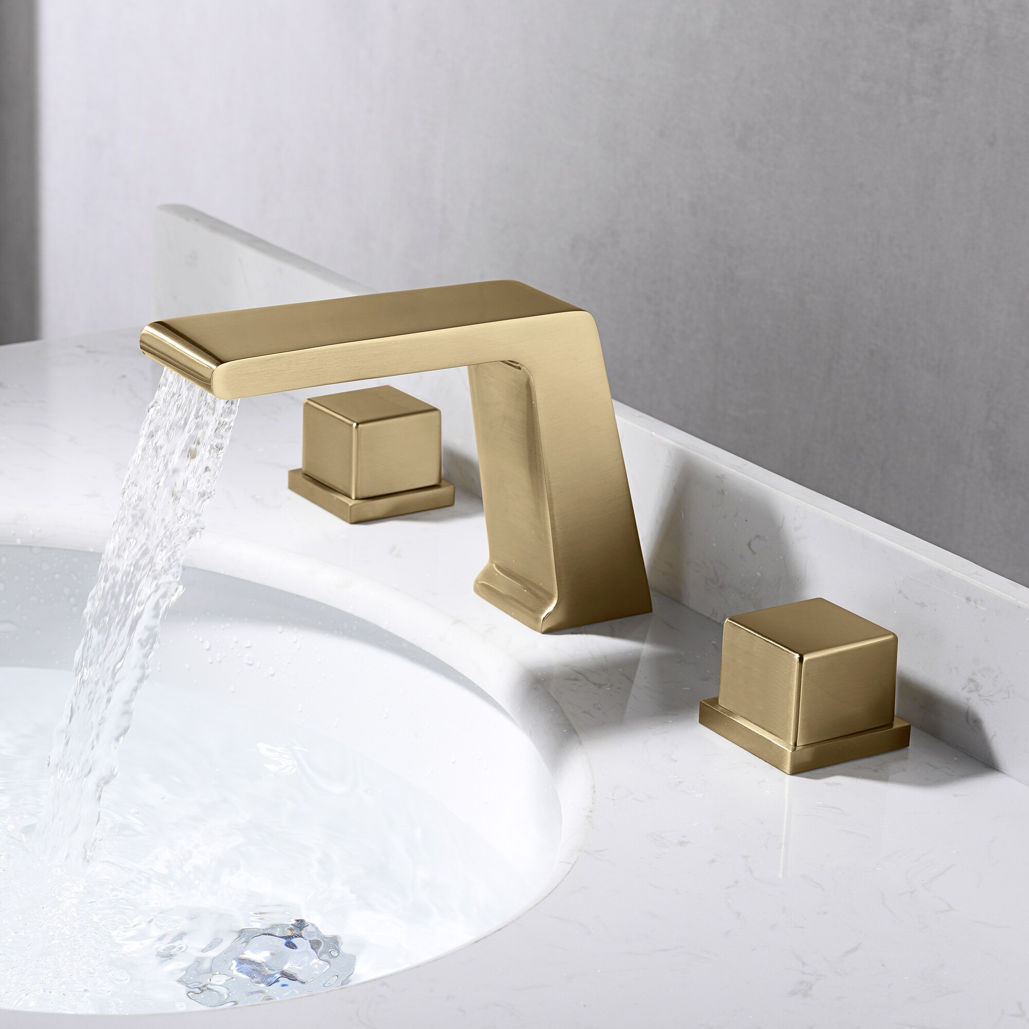 CASAINC MCS-55BG Widespread Waterfall Spout Faucet Brushed Gold Widespread 2-Handle Bathroom Sink Faucet