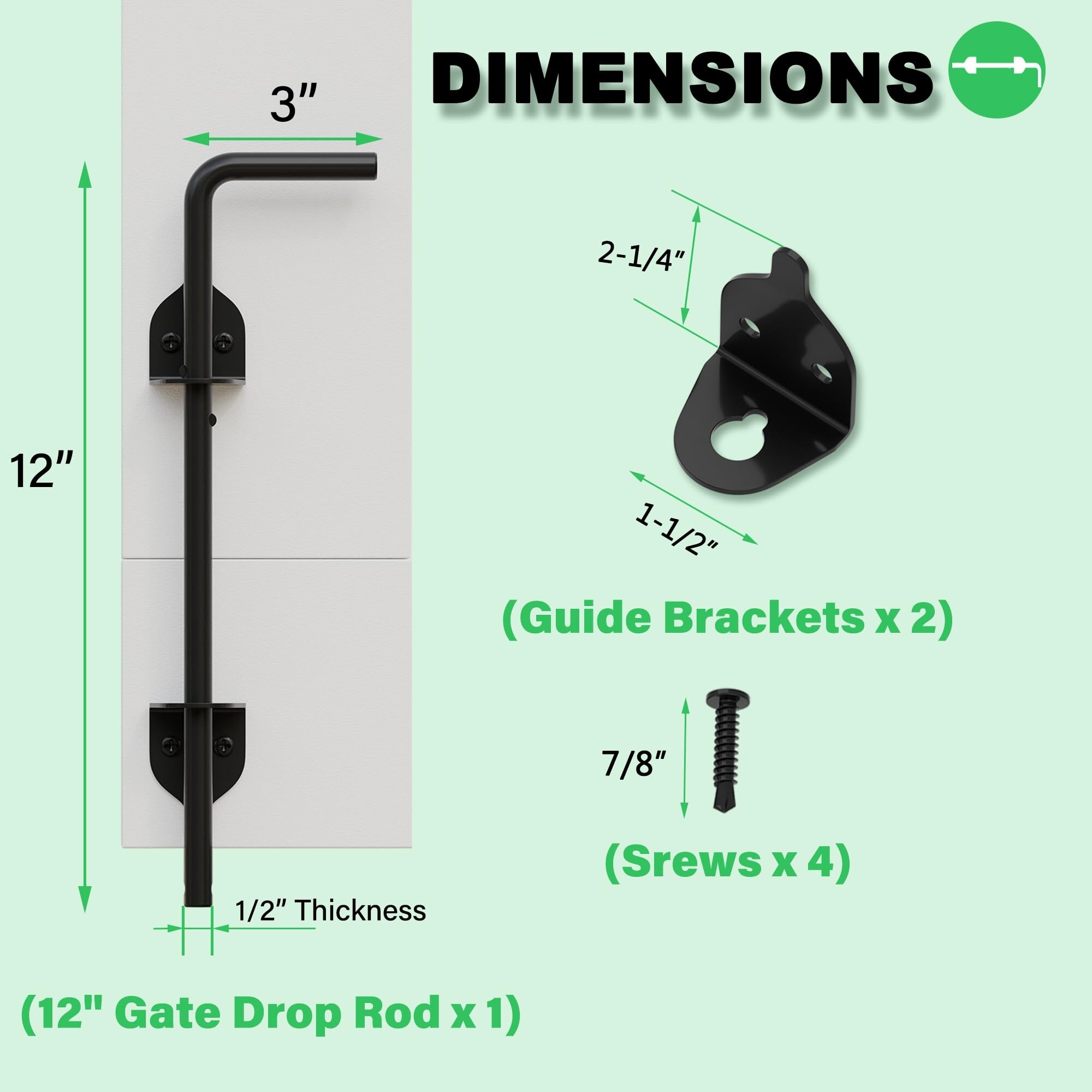 Etokfoks  12 in Heavy Duty Cane Bolt Gate Drop Rod 1 Pack Wrought Iron Black Finish for Wood Metal PVC Gates