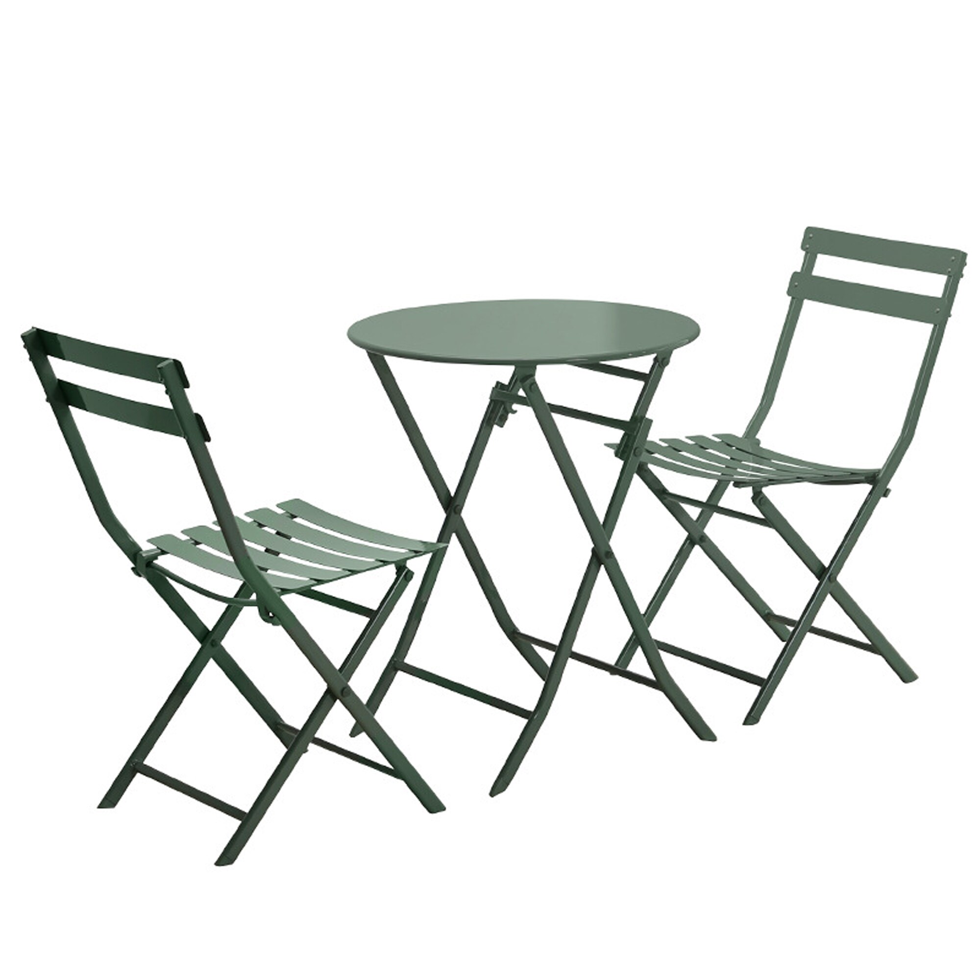 CESICIA W225-OPS-104 Patio Furniture Sets Set of 2 Stackable Dark Green Metal Frame Stationary Balcony Chair with Solid Seat