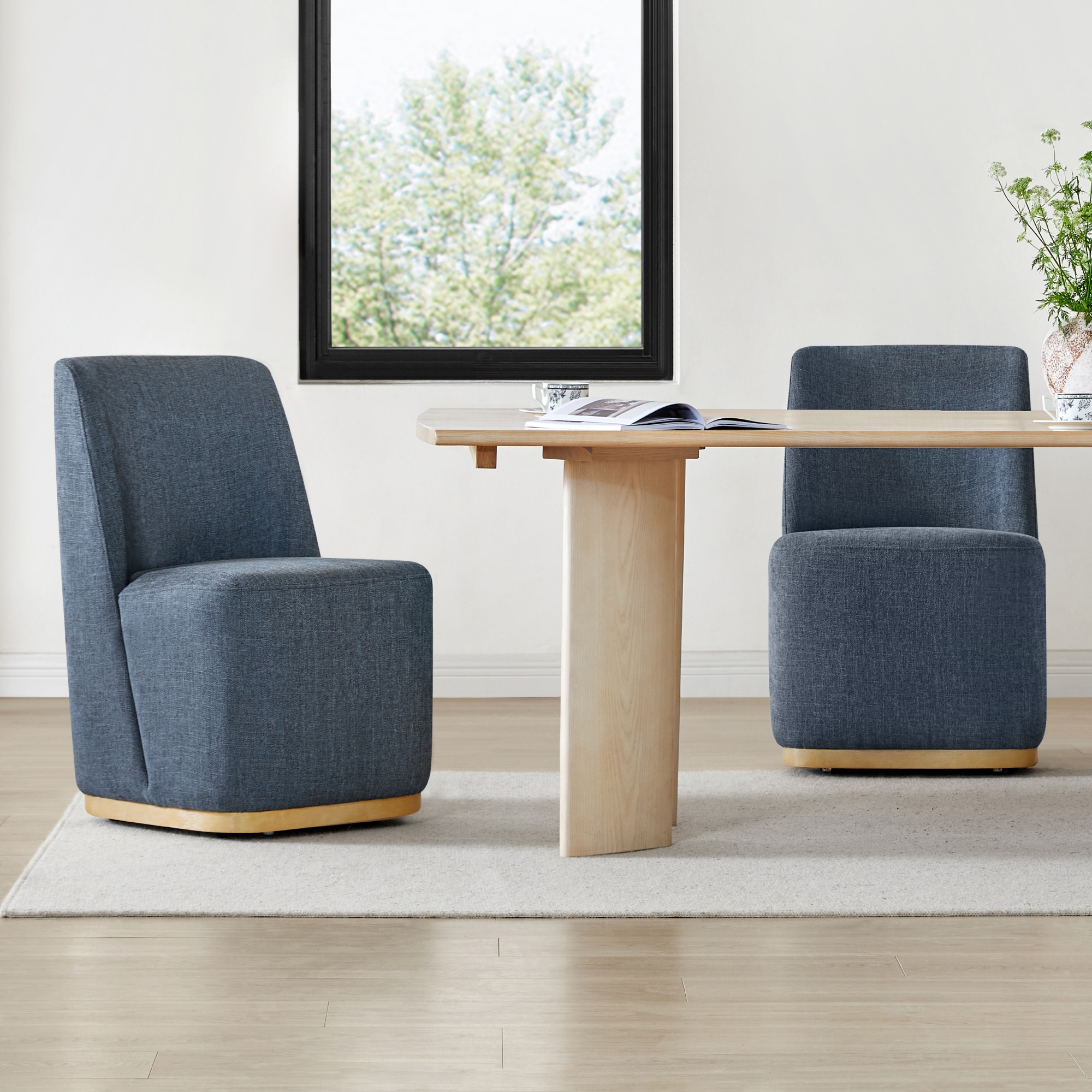Circle 55 LWSDC72232-G0402161 Oberon Blue Fabric Modern Dining Chairs with Casters Base and Solid Wood Frame for Kitchen and Dining Room (Set of 2)