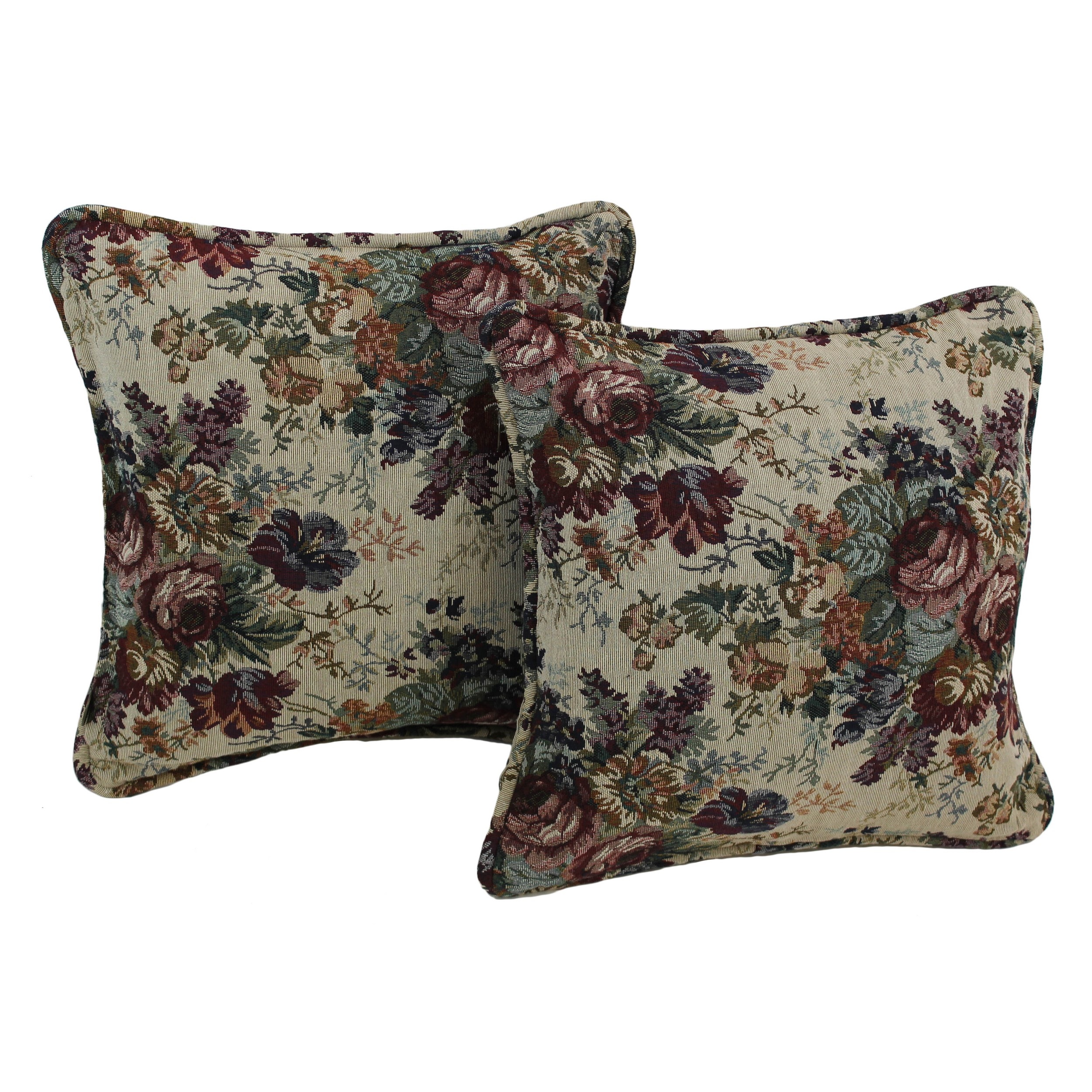 Blazing Needles 9810-CD-S2-TP-11 2 -Piece 18-in x 18-in Rose Bouquet Square Indoor Decorative Pillow