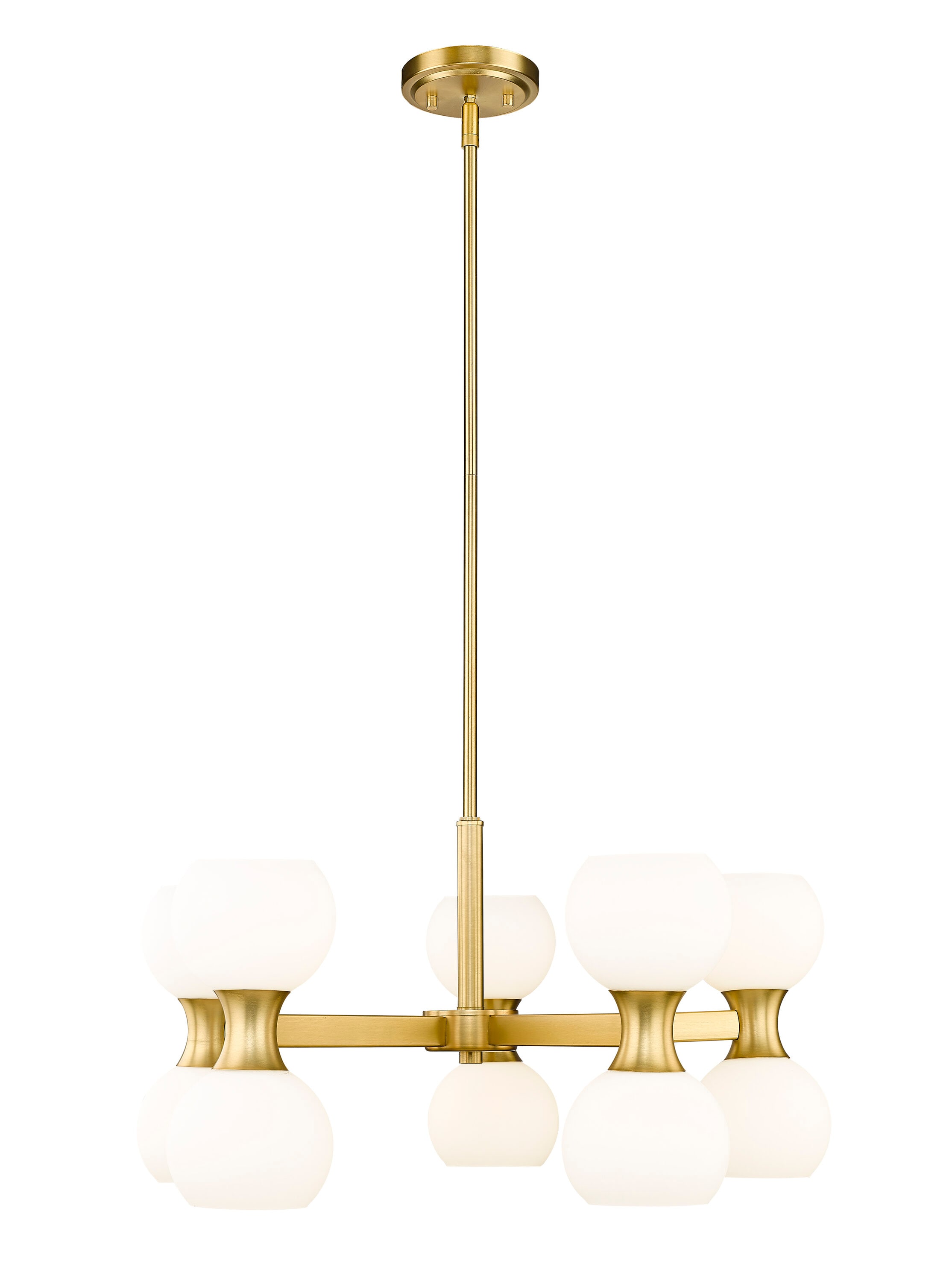 Modern Gold 10-Light Chandelier with Opal Glass Shades