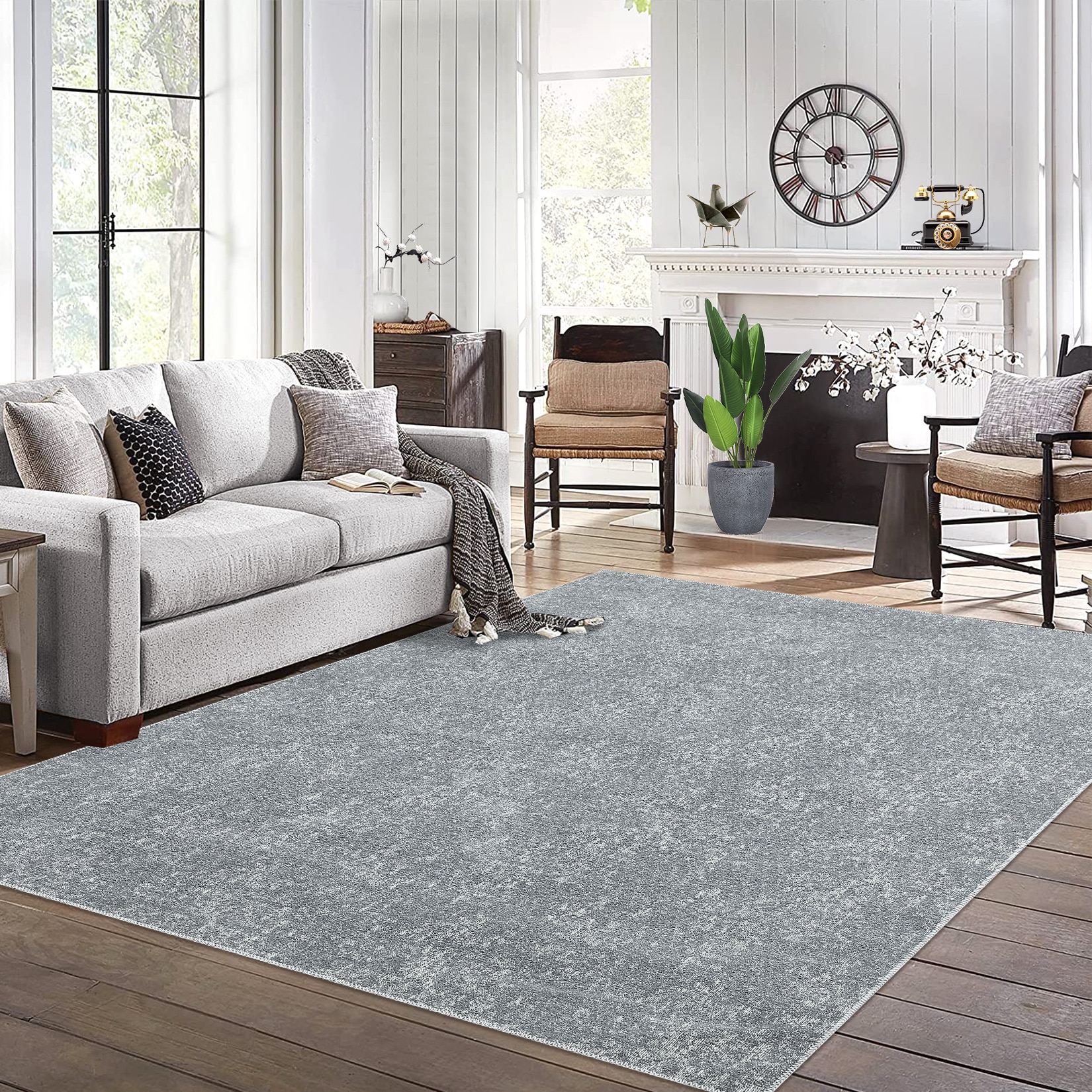 Garvee YXY-LO-PHO-104STEWQ 8 x 10 (ft) Polyester Gray Rectangular Indoor Solid Farmhouse/Cottage Machine washable Area rug