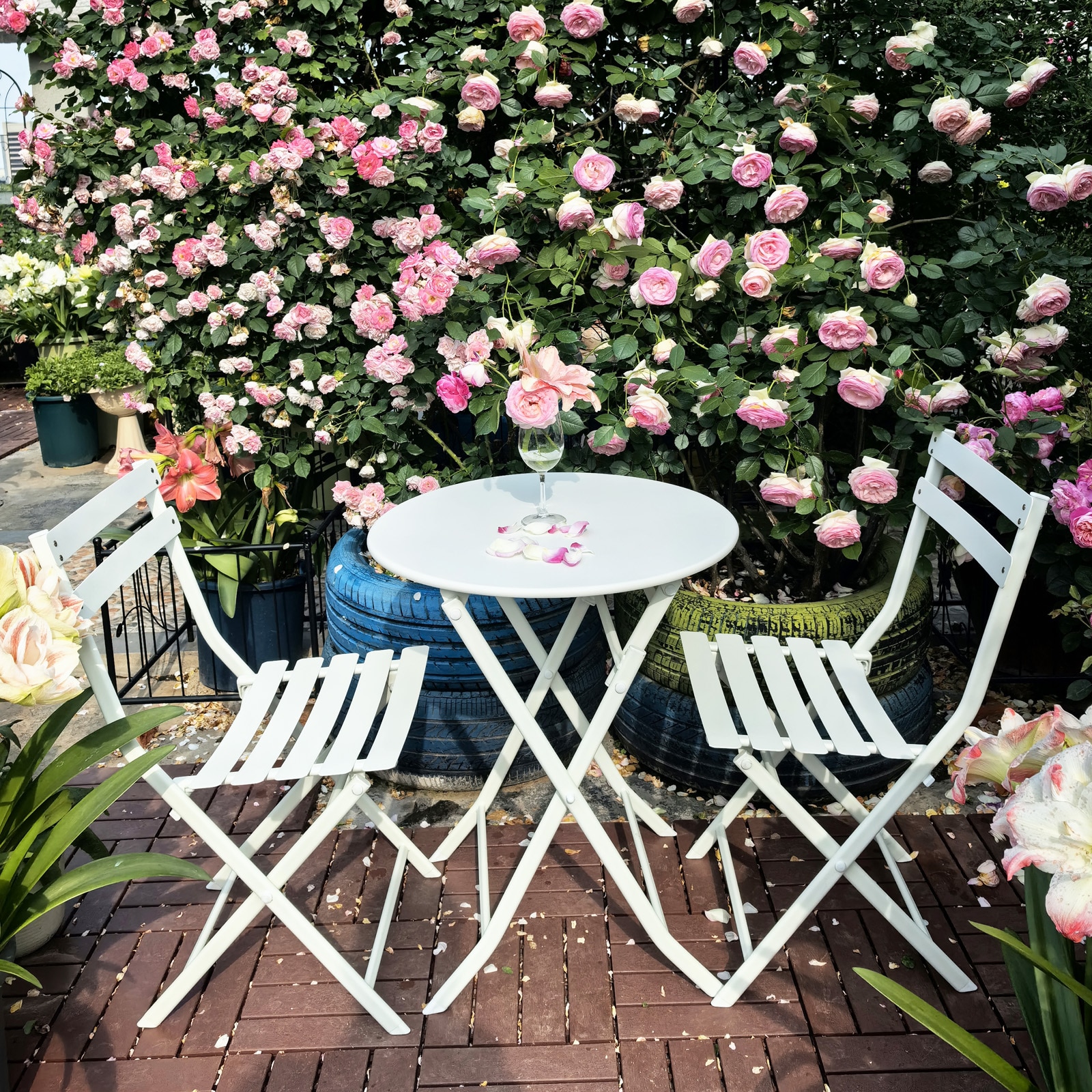 LOVMOR SF-H-W1586P143153 Foldable Metal Bistro Set 3pc No Assembly 330lb Vibrant Color Outdoor Indoor