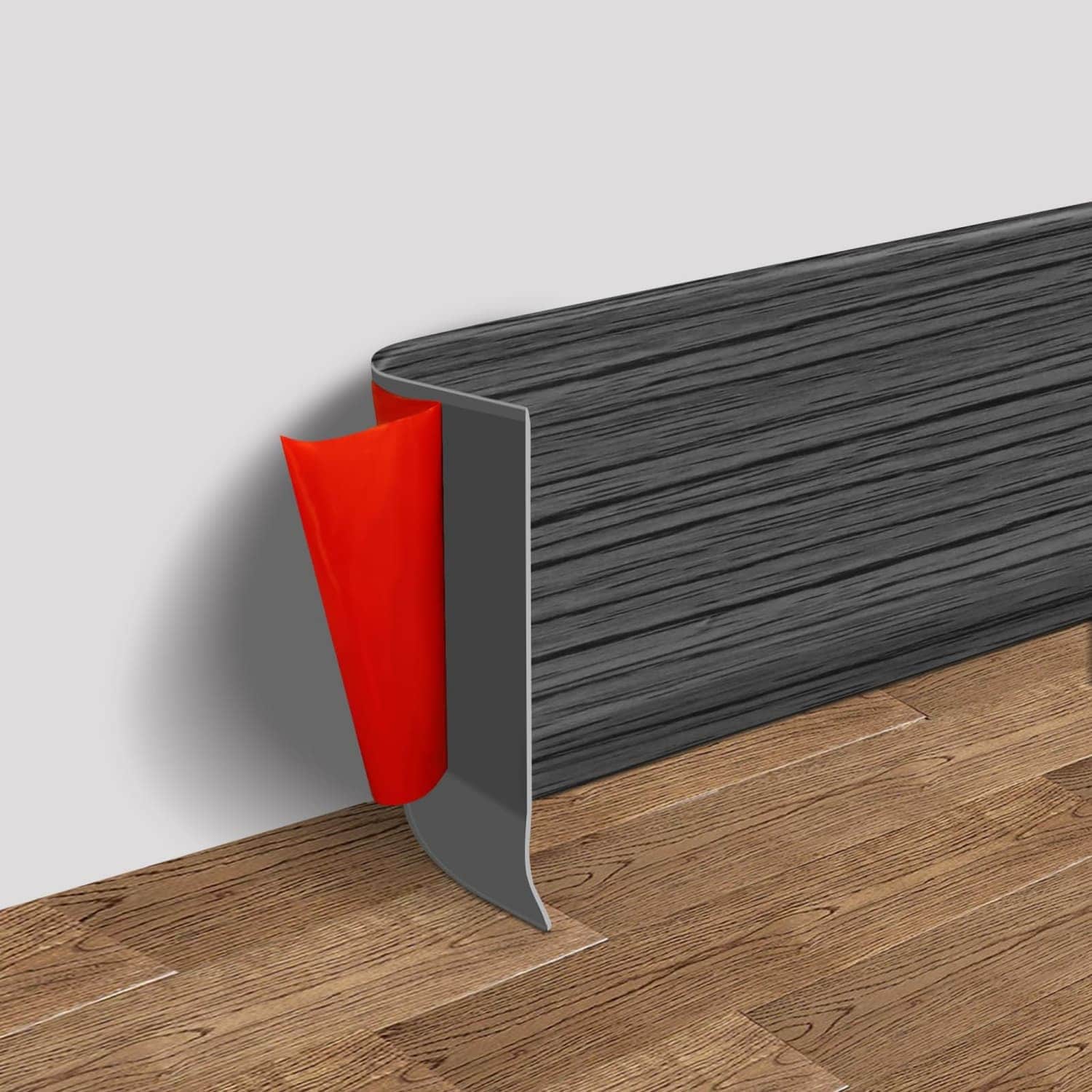 Angel Sar 4-in x 60-ft Dark Gray Wood Grain Vinyl Baseboard Molding Trim with Strong Adhesive Backing for Kitchen Bathroom Living room