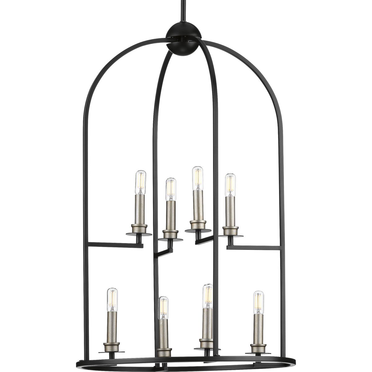 Progress Lighting P500122-031 Seneca 8 -Light Matte Black Farmhouse Lantern Medium Hanging Pendant light