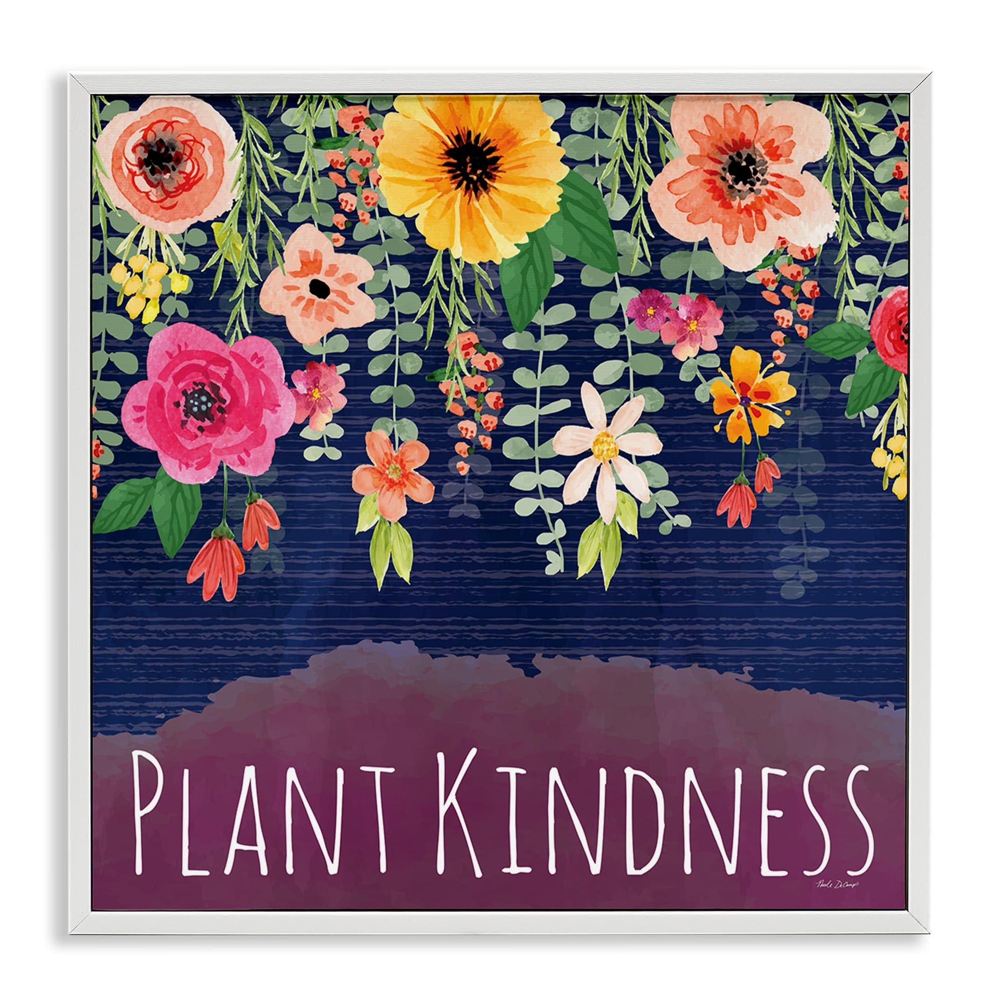 Stupell Industries BT-614-WFR-24X24 Plant Kindness with Florals White Framed Giclee Art By Nicole DeCamp 24 x 24