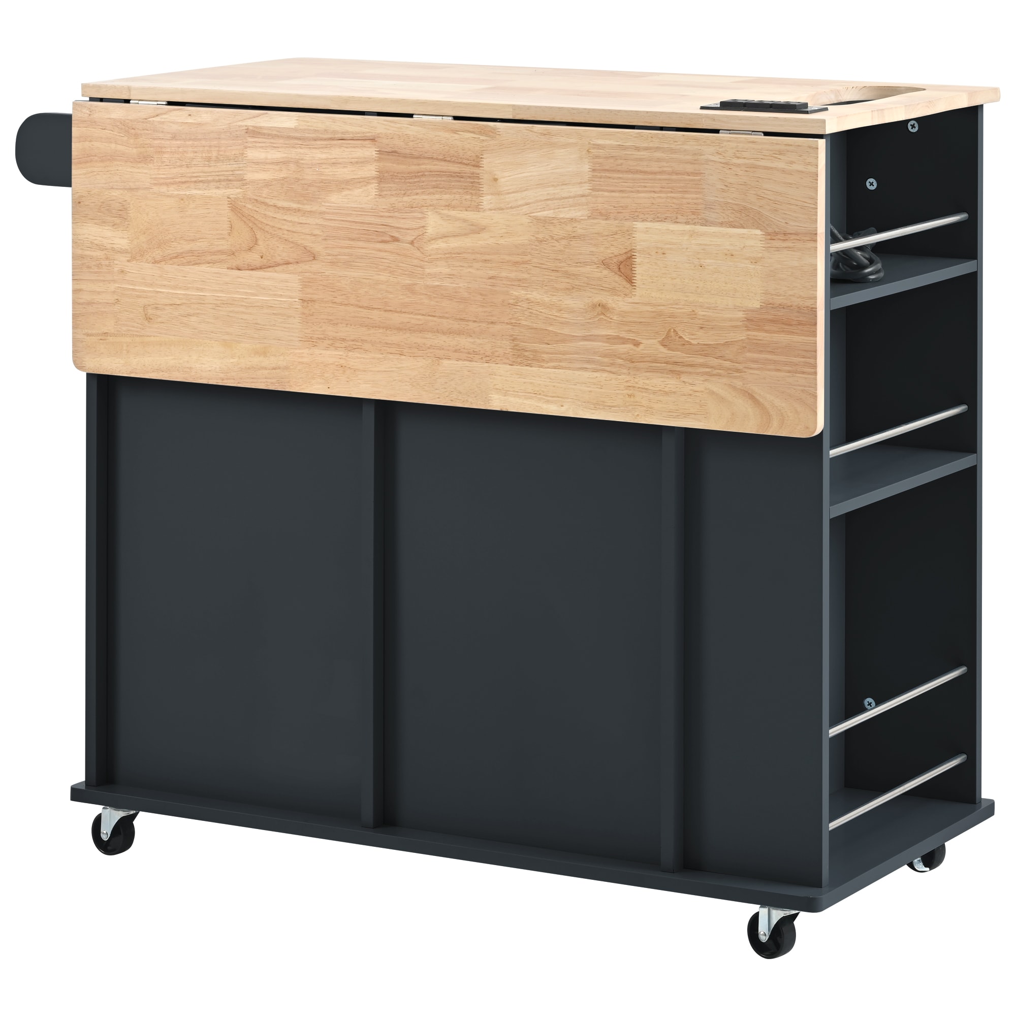 Xspracer Black Mdf Base with Wood Top Rolling Kitchen Island (29-in x ...