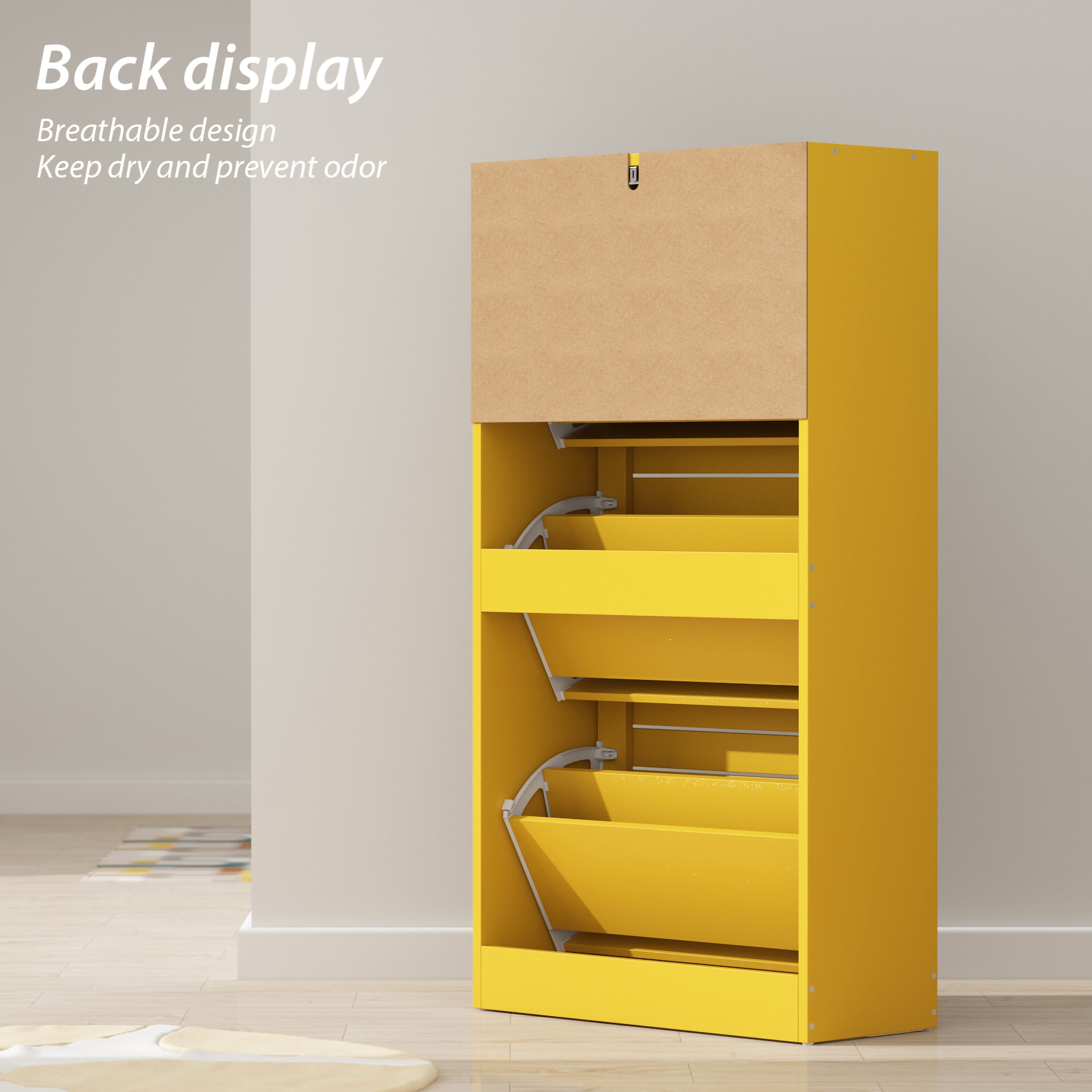 FUFU&GAGA 42.3-in H 3 Tier 10 Pair Yellow Composite Shoe Cabinet in the  Shoe Storage department at
