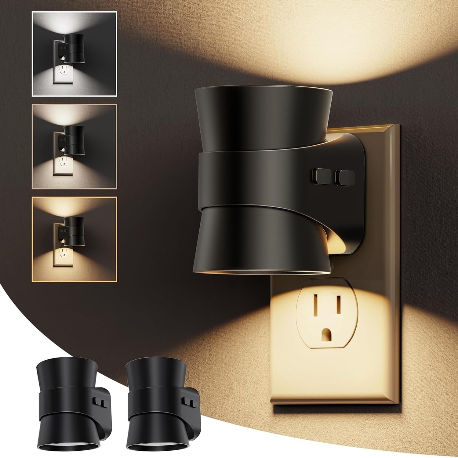 DORESshop LSC-GY26108US-2 Night Lights Plug in Wall 2 Pack Dimmable Night Light 3CCT Adjustable Light Color and Brightness Multi-Scenario use for Living Room Kitchen Hallway Bathroom